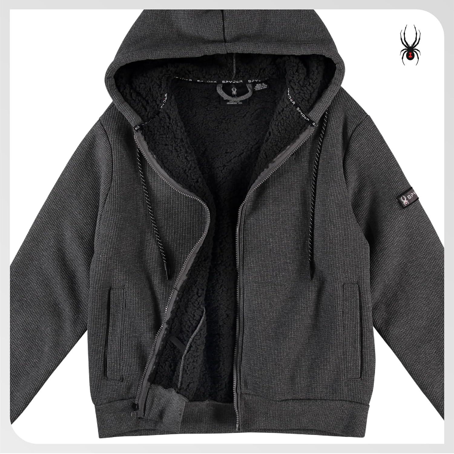 imageSpyder Mens Sherpa Fur Hoodie Soft Stretch Waffle Knit Full Zip Up Hoodie Sweatshirt for Men with Cozy Sherpa Fleece LiningCharcoal Heather