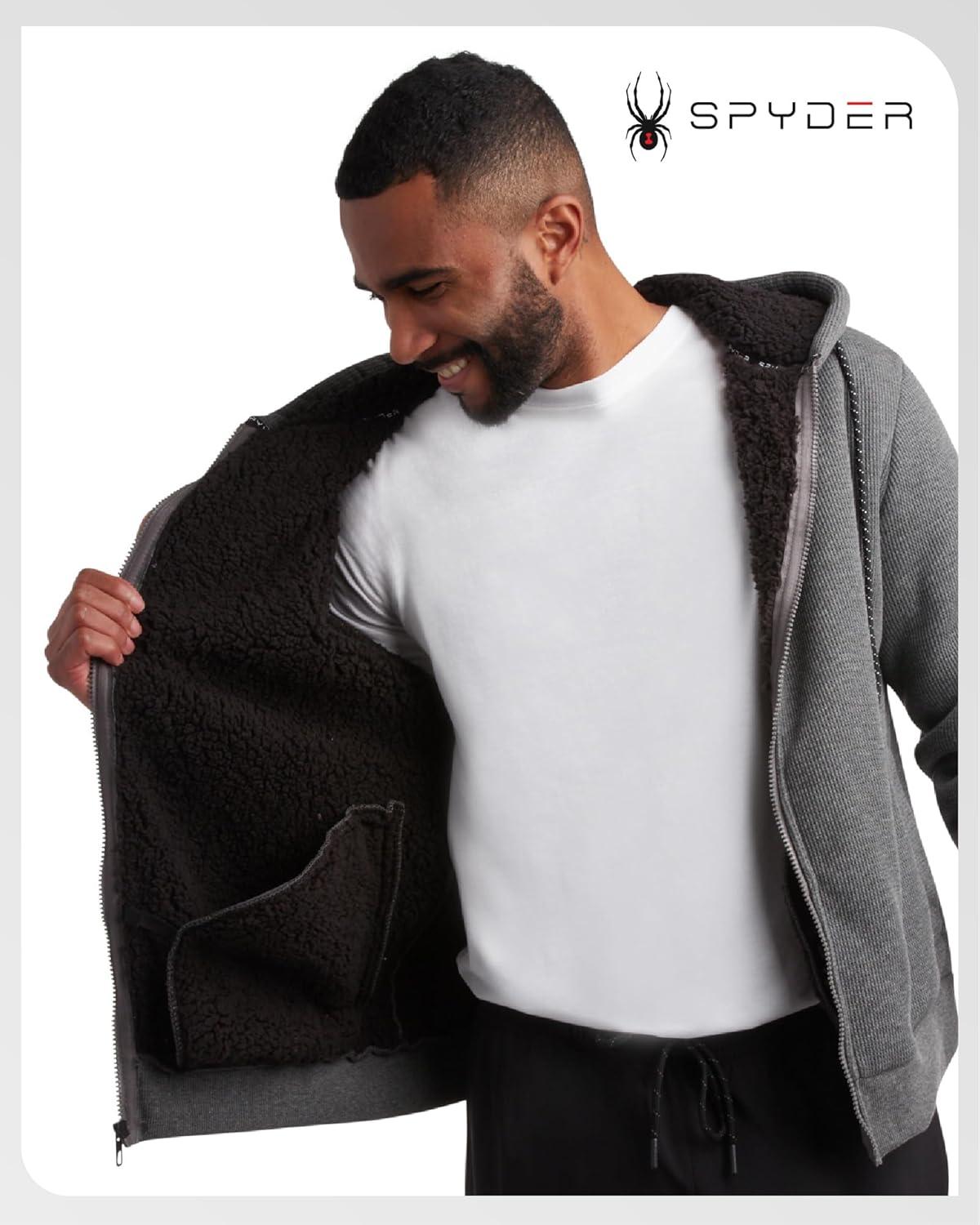 imageSpyder Mens Sherpa Fur Hoodie Soft Stretch Waffle Knit Full Zip Up Hoodie Sweatshirt for Men with Cozy Sherpa Fleece LiningCharcoal Heather