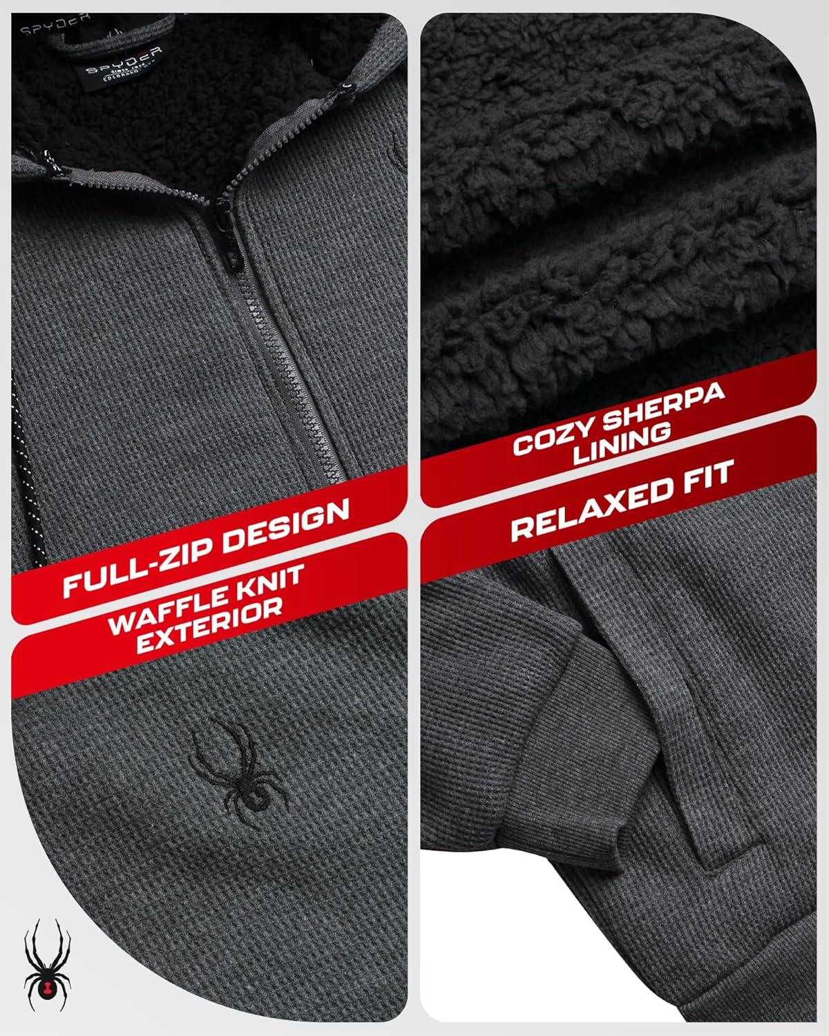 imageSpyder Mens Sherpa Fur Hoodie Soft Stretch Waffle Knit Full Zip Up Hoodie Sweatshirt for Men with Cozy Sherpa Fleece LiningCharcoal Heather