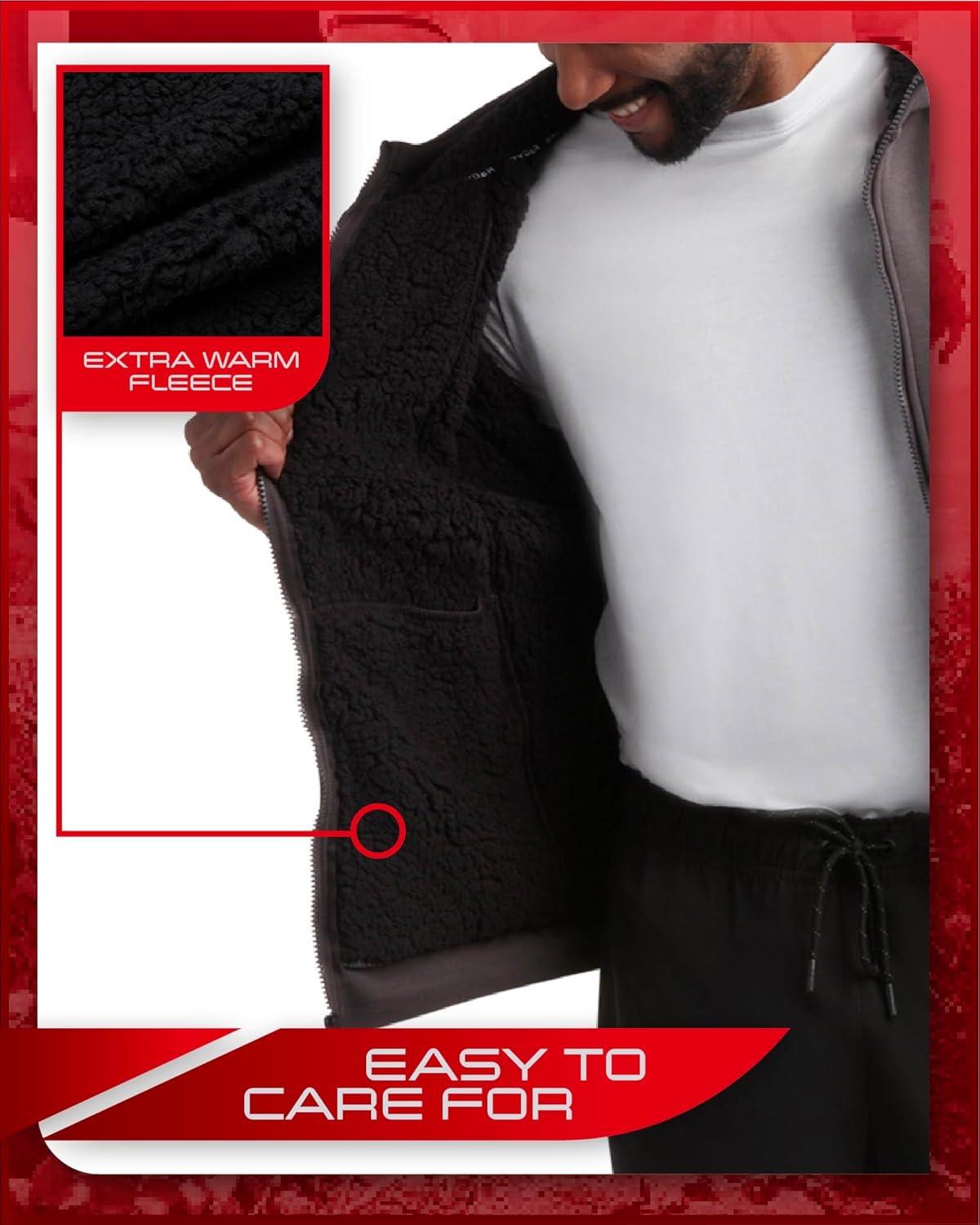 imageSpyder Mens Sherpa Fur Hoodie Soft Stretch Waffle Knit Full Zip Up Hoodie Sweatshirt for Men with Cozy Sherpa Fleece LiningGrey