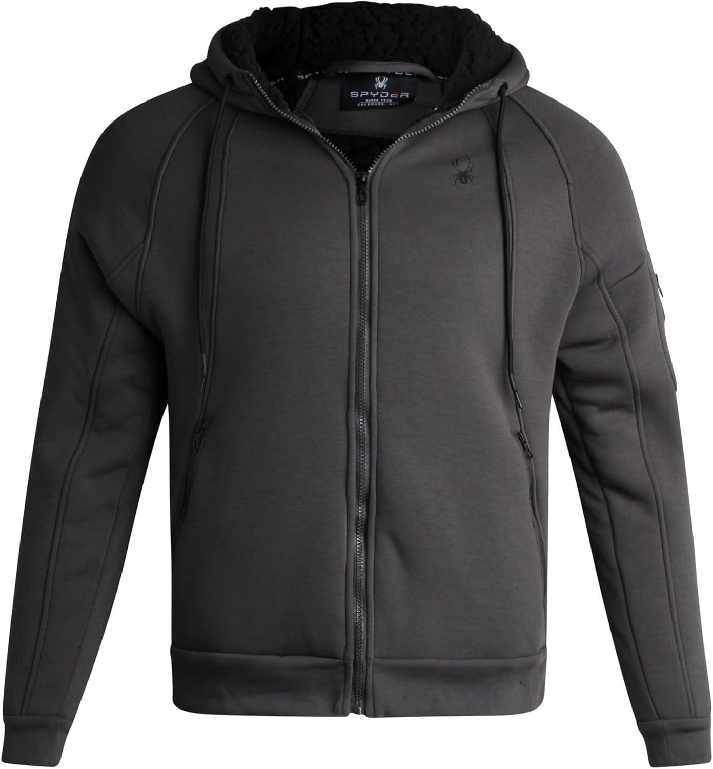 imageSpyder Mens Sherpa Fur Hoodie Soft Stretch Waffle Knit Full Zip Up Hoodie Sweatshirt for Men with Cozy Sherpa Fleece LiningGrey