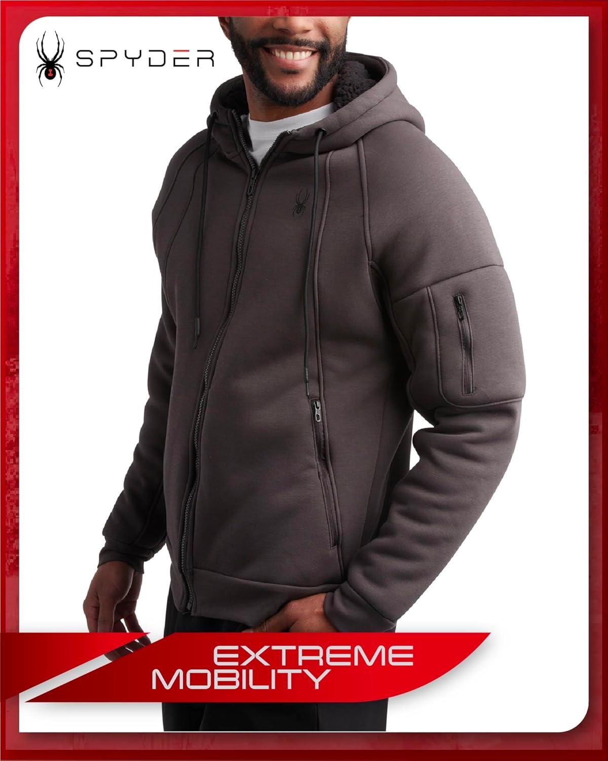 imageSpyder Mens Sherpa Fur Hoodie Soft Stretch Waffle Knit Full Zip Up Hoodie Sweatshirt for Men with Cozy Sherpa Fleece LiningGrey