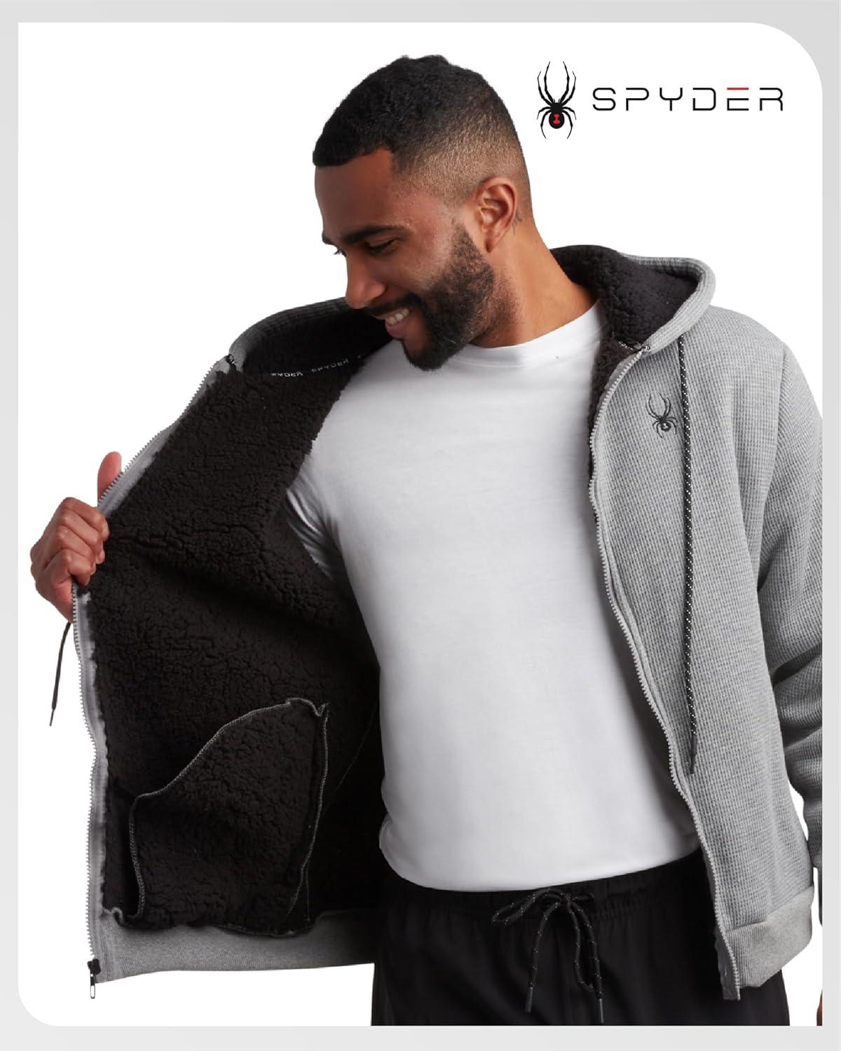 imageSpyder Mens Sherpa Fur Hoodie Soft Stretch Waffle Knit Full Zip Up Hoodie Sweatshirt for Men with Cozy Sherpa Fleece LiningGrey Heather