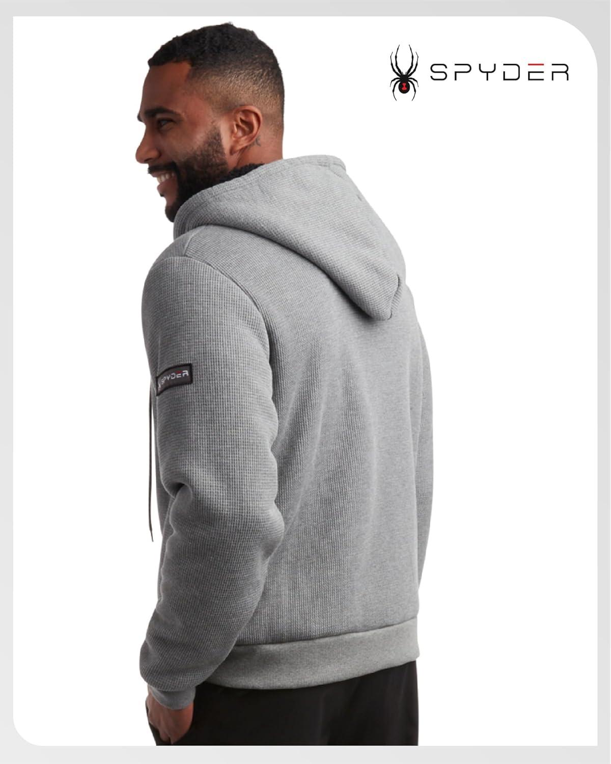 imageSpyder Mens Sherpa Fur Hoodie Soft Stretch Waffle Knit Full Zip Up Hoodie Sweatshirt for Men with Cozy Sherpa Fleece LiningGrey Heather