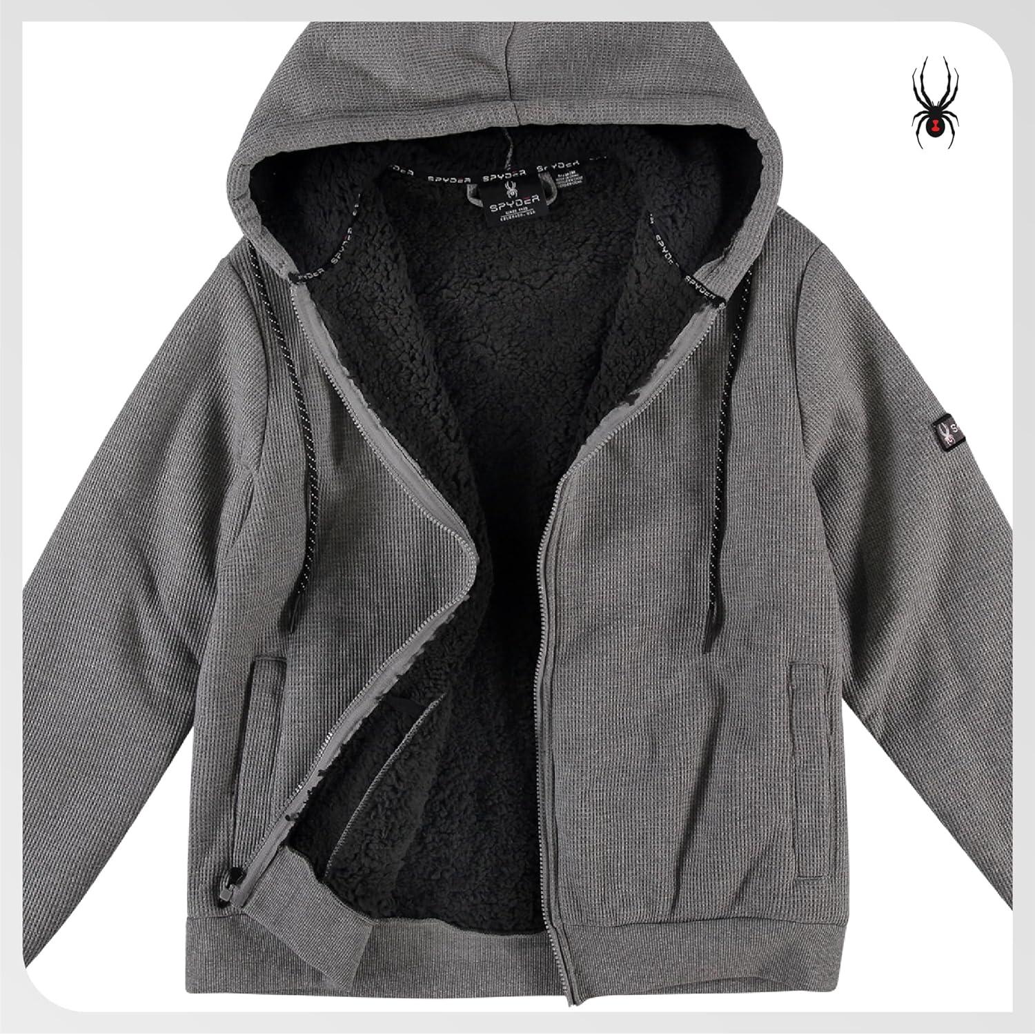 imageSpyder Mens Sherpa Fur Hoodie Soft Stretch Waffle Knit Full Zip Up Hoodie Sweatshirt for Men with Cozy Sherpa Fleece LiningGrey Heather