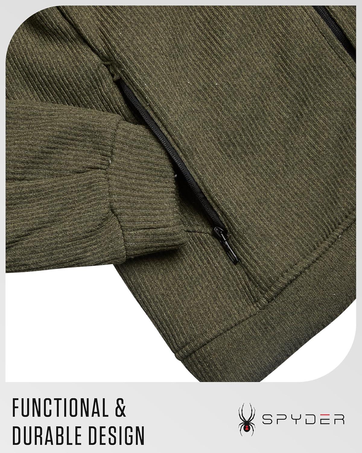 imageSpyder Mens Sherpa Fur Hoodie Soft Stretch Waffle Knit Full Zip Up Hoodie Sweatshirt for Men with Cozy Sherpa Fleece LiningOlive Moss