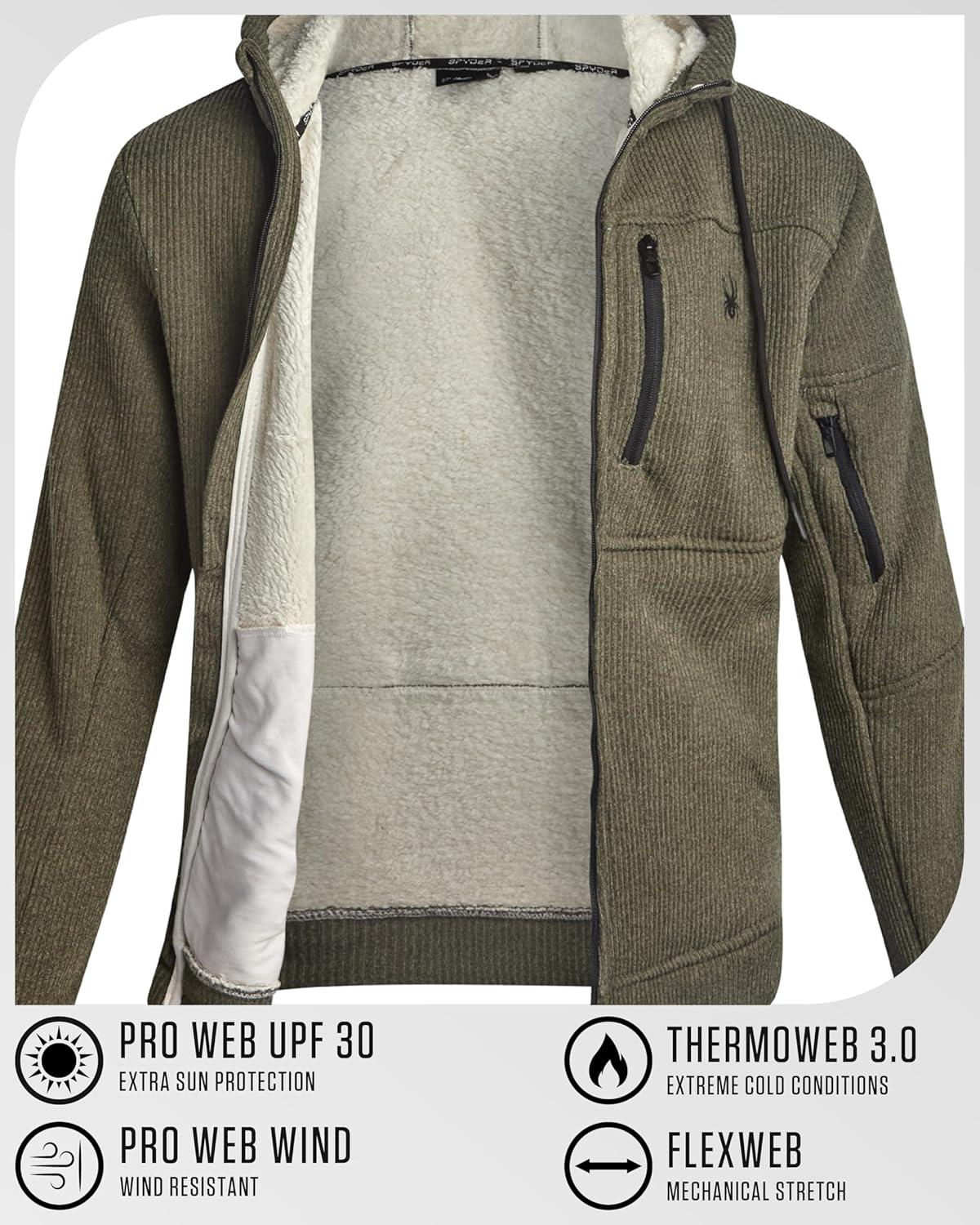 imageSpyder Mens Sherpa Fur Hoodie Soft Stretch Waffle Knit Full Zip Up Hoodie Sweatshirt for Men with Cozy Sherpa Fleece LiningOlive Moss