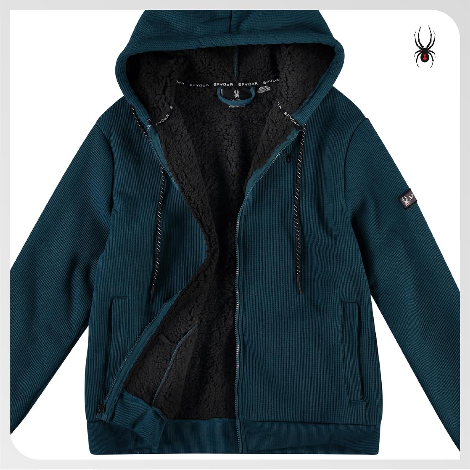imageSpyder Mens Sherpa Fur Hoodie Soft Stretch Waffle Knit Full Zip Up Hoodie Sweatshirt for Men with Cozy Sherpa Fleece LiningPetrol Blue