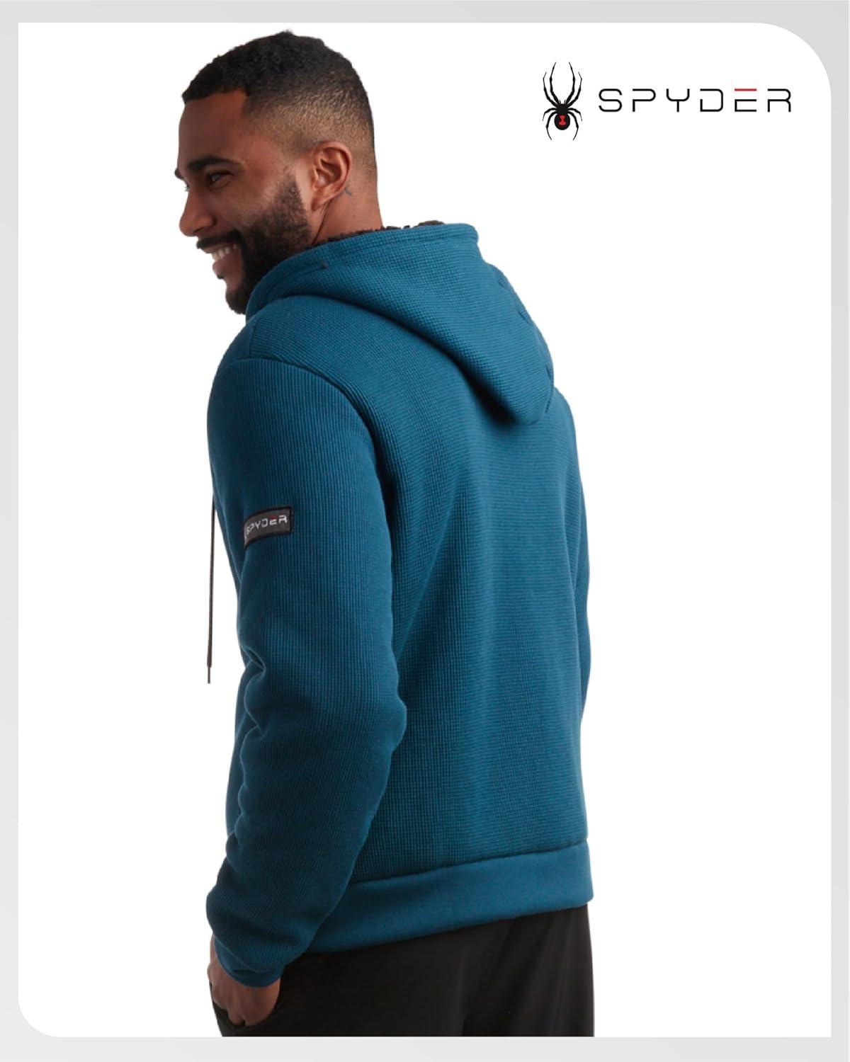 imageSpyder Mens Sherpa Fur Hoodie Soft Stretch Waffle Knit Full Zip Up Hoodie Sweatshirt for Men with Cozy Sherpa Fleece LiningPetrol Blue