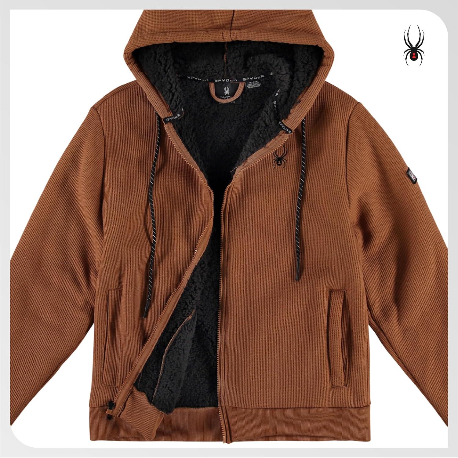 imageSpyder Mens Sherpa Fur Hoodie Soft Stretch Waffle Knit Full Zip Up Hoodie Sweatshirt for Men with Cozy Sherpa Fleece LiningSaddle
