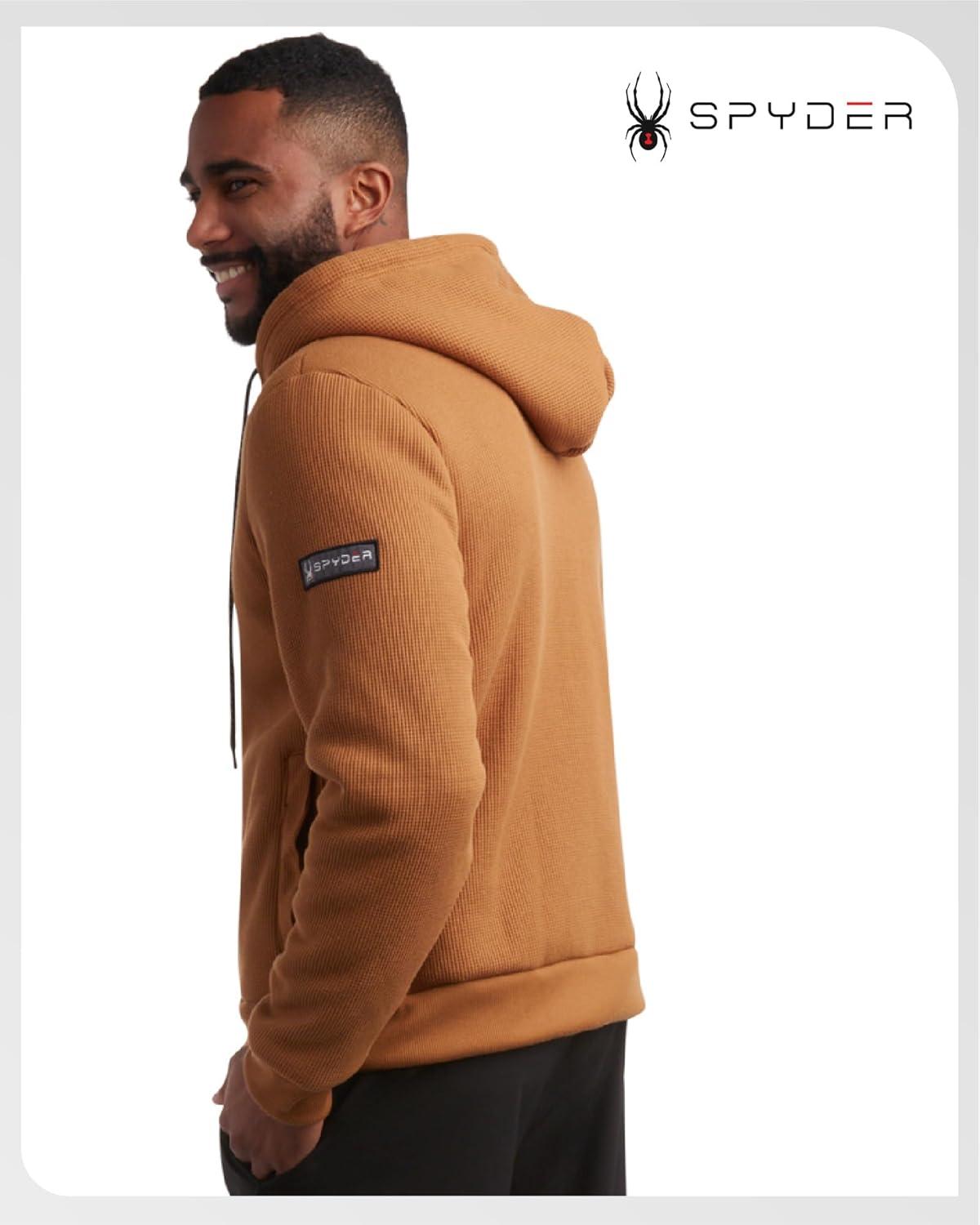 imageSpyder Mens Sherpa Fur Hoodie Soft Stretch Waffle Knit Full Zip Up Hoodie Sweatshirt for Men with Cozy Sherpa Fleece LiningSaddle
