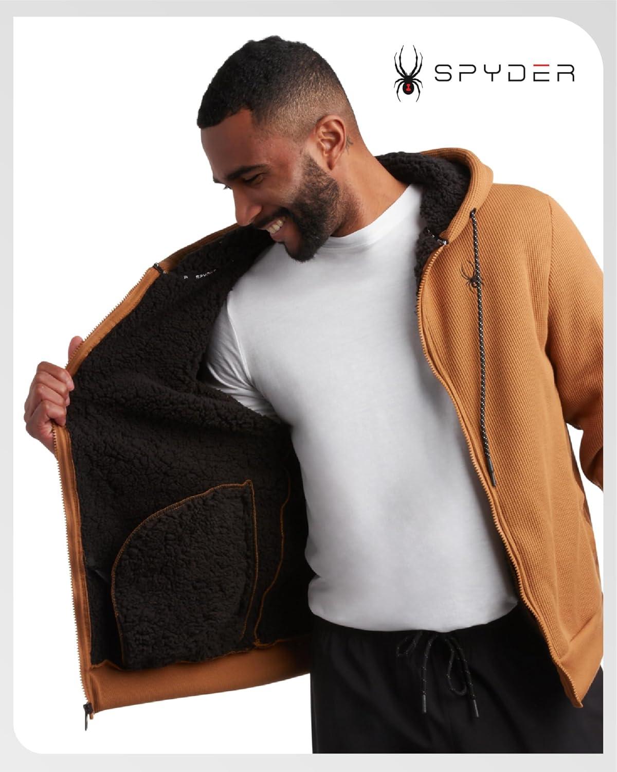 imageSpyder Mens Sherpa Fur Hoodie Soft Stretch Waffle Knit Full Zip Up Hoodie Sweatshirt for Men with Cozy Sherpa Fleece LiningSaddle