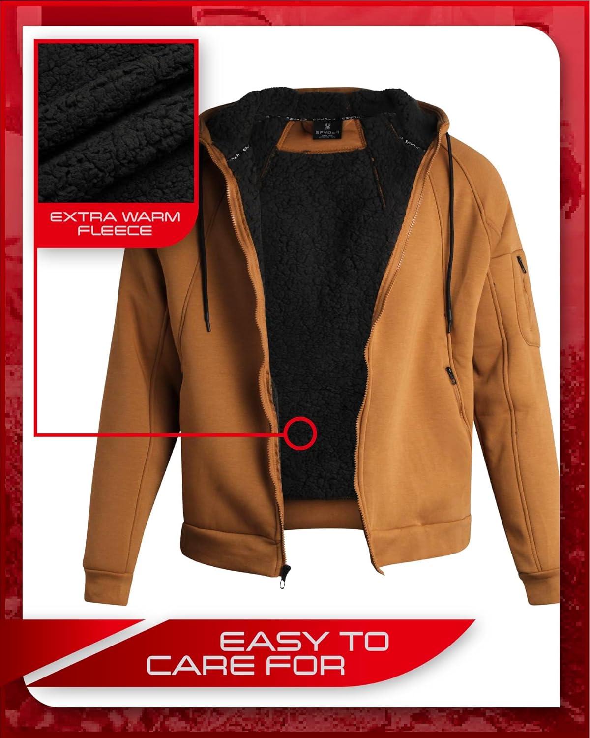 imageSpyder Mens Sherpa Fur Hoodie Soft Stretch Waffle Knit Full Zip Up Hoodie Sweatshirt for Men with Cozy Sherpa Fleece LiningSaddle Brown