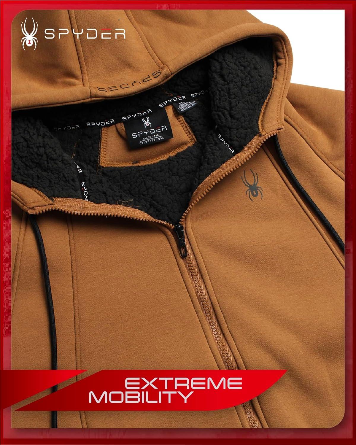 imageSpyder Mens Sherpa Fur Hoodie Soft Stretch Waffle Knit Full Zip Up Hoodie Sweatshirt for Men with Cozy Sherpa Fleece LiningSaddle Brown
