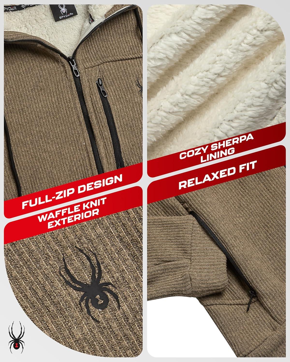 imageSpyder Mens Sherpa Fur Hoodie Soft Stretch Waffle Knit Full Zip Up Hoodie Sweatshirt for Men with Cozy Sherpa Fleece LiningTimber