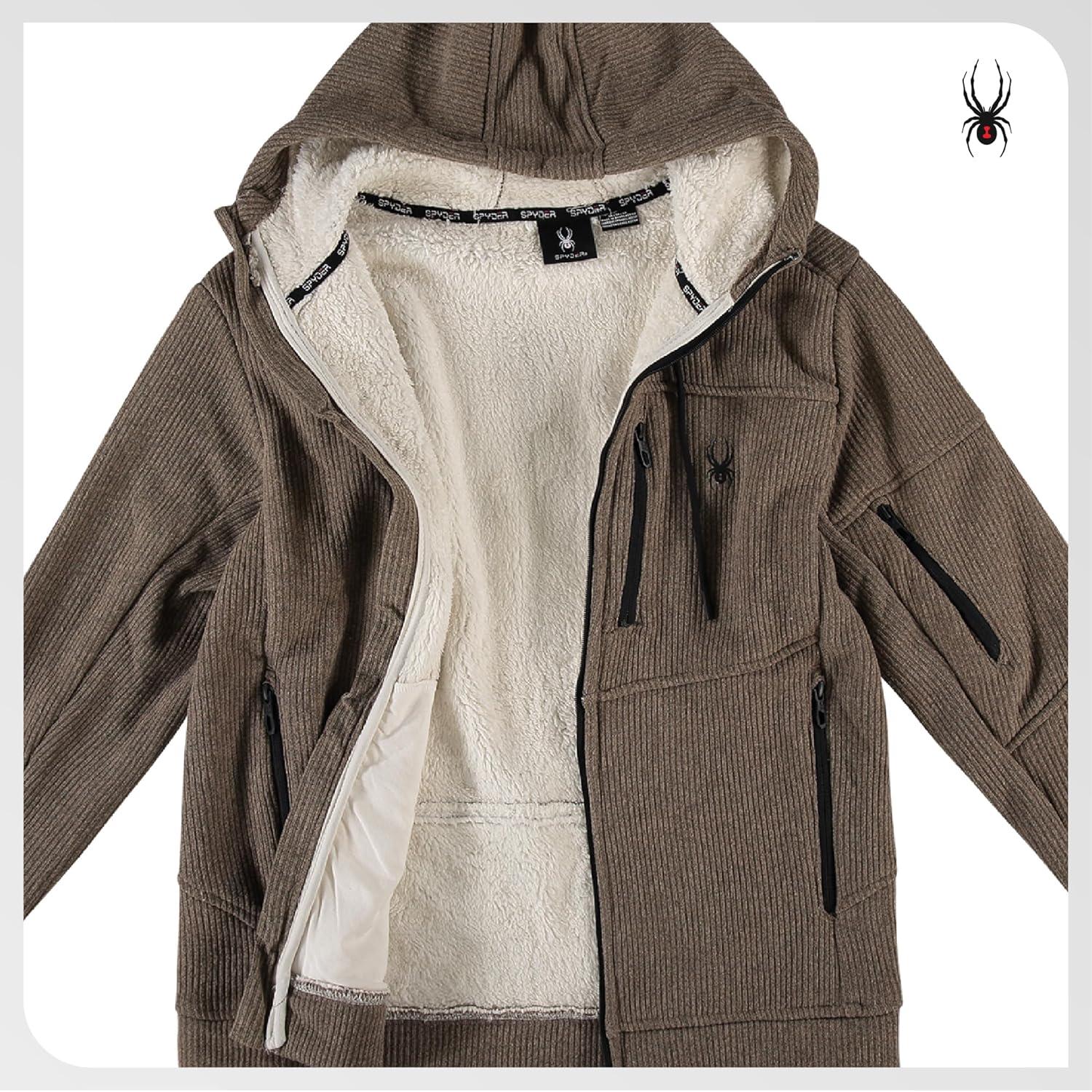 imageSpyder Mens Sherpa Fur Hoodie Soft Stretch Waffle Knit Full Zip Up Hoodie Sweatshirt for Men with Cozy Sherpa Fleece LiningTimber
