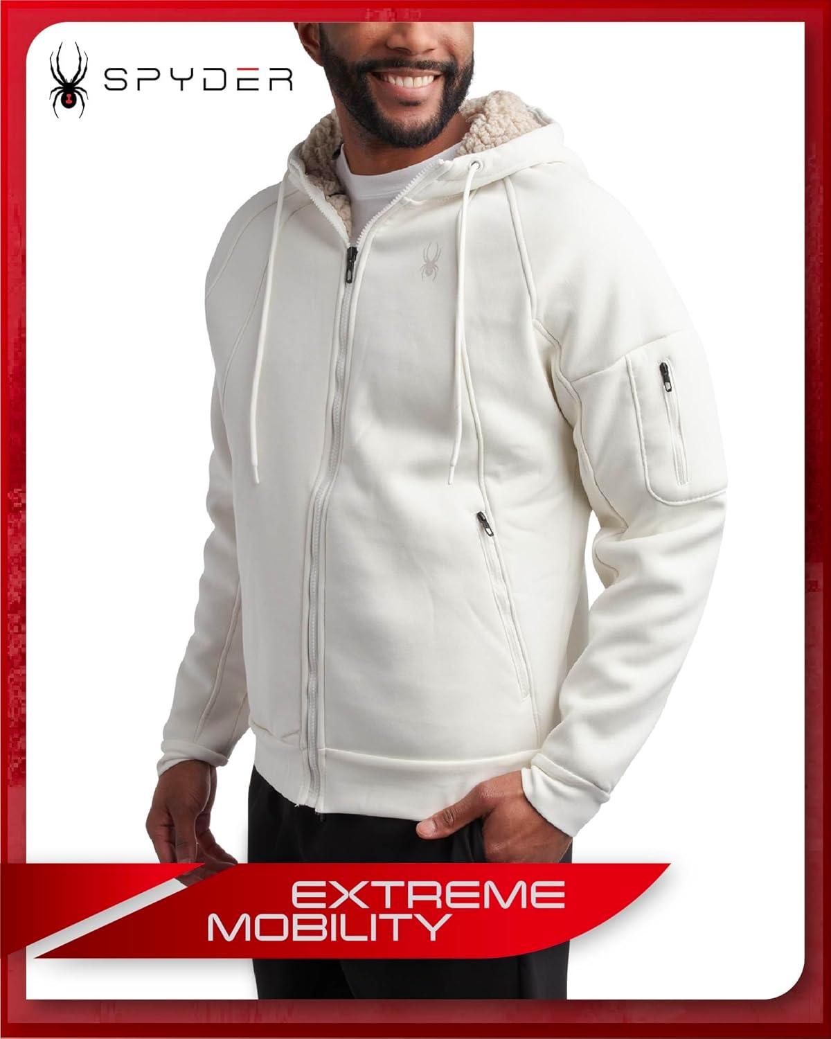 imageSpyder Mens Sherpa Fur Hoodie Soft Stretch Waffle Knit Full Zip Up Hoodie Sweatshirt for Men with Cozy Sherpa Fleece LiningWhite