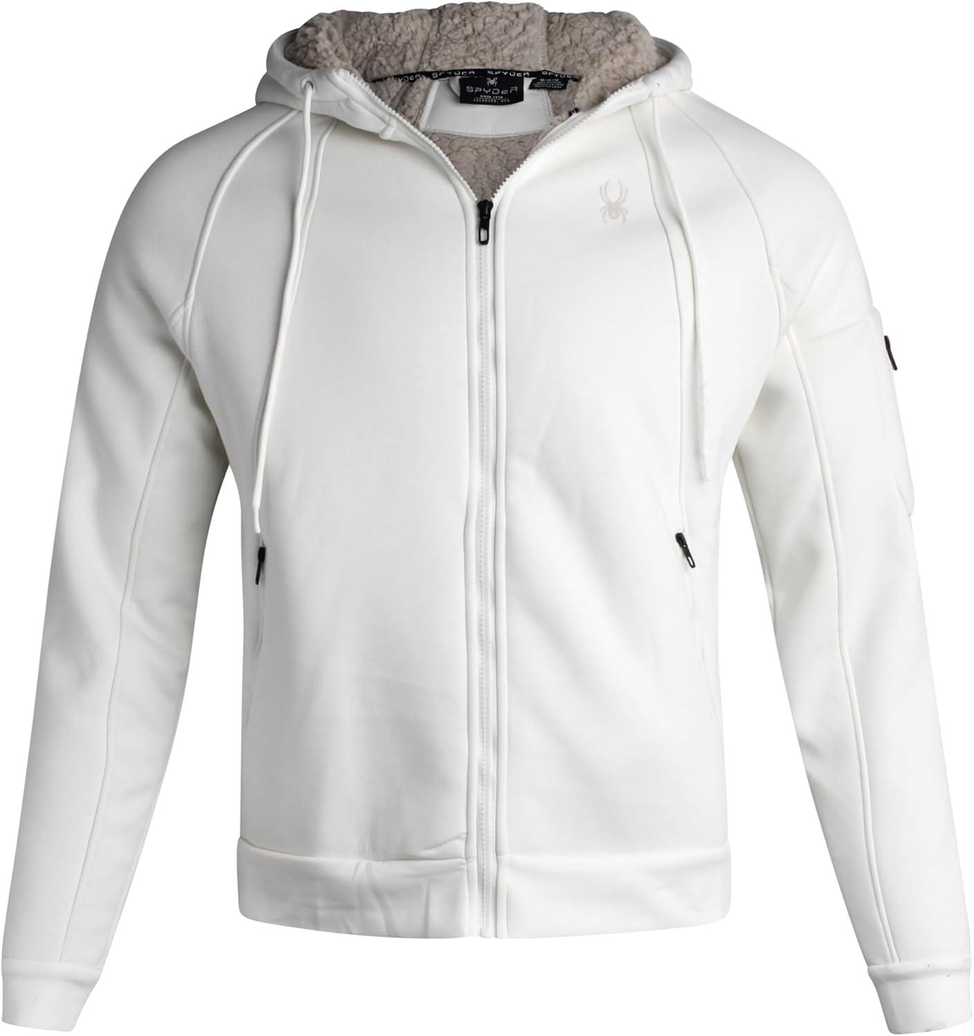 imageSpyder Mens Sherpa Fur Hoodie Soft Stretch Waffle Knit Full Zip Up Hoodie Sweatshirt for Men with Cozy Sherpa Fleece LiningWhite