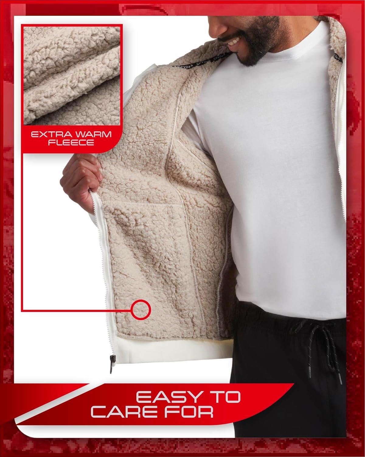 imageSpyder Mens Sherpa Fur Hoodie Soft Stretch Waffle Knit Full Zip Up Hoodie Sweatshirt for Men with Cozy Sherpa Fleece LiningWhite