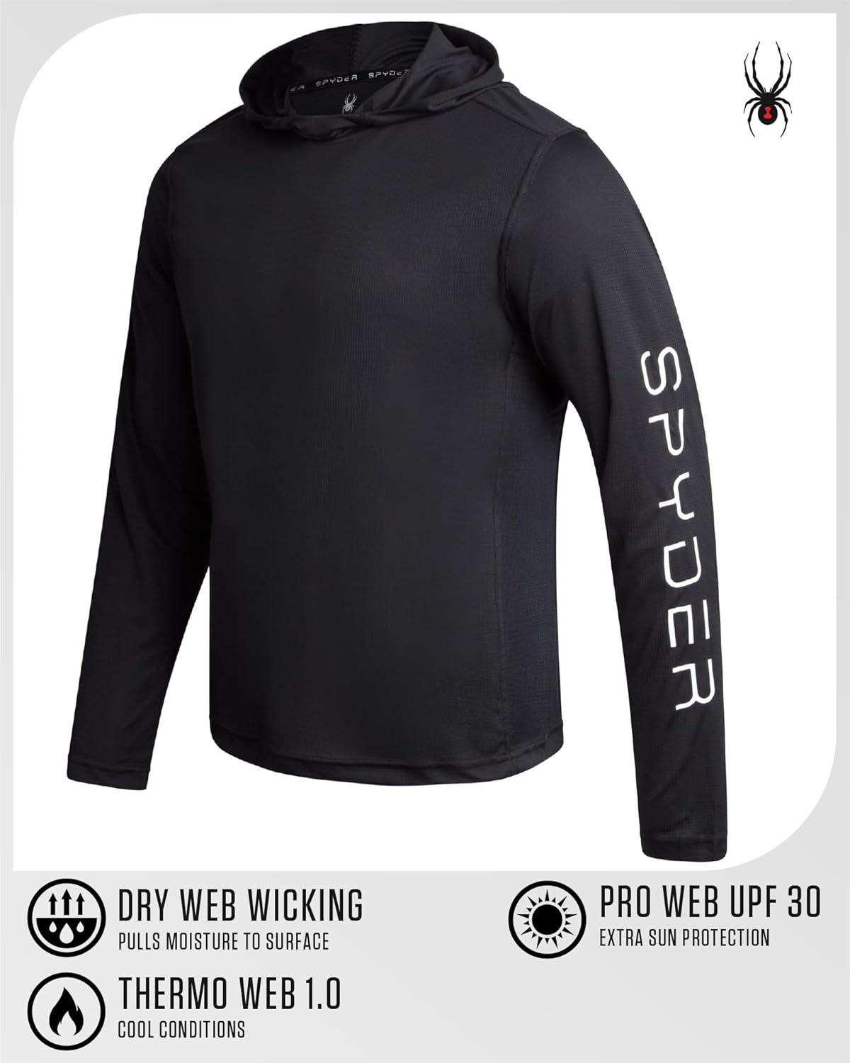 imageSpyder Mens Sun Hoodie Quick Dry Lightweight UPF 50 UV Protection Long Sleeve Rash Guard Swim Shirts for MenBlack