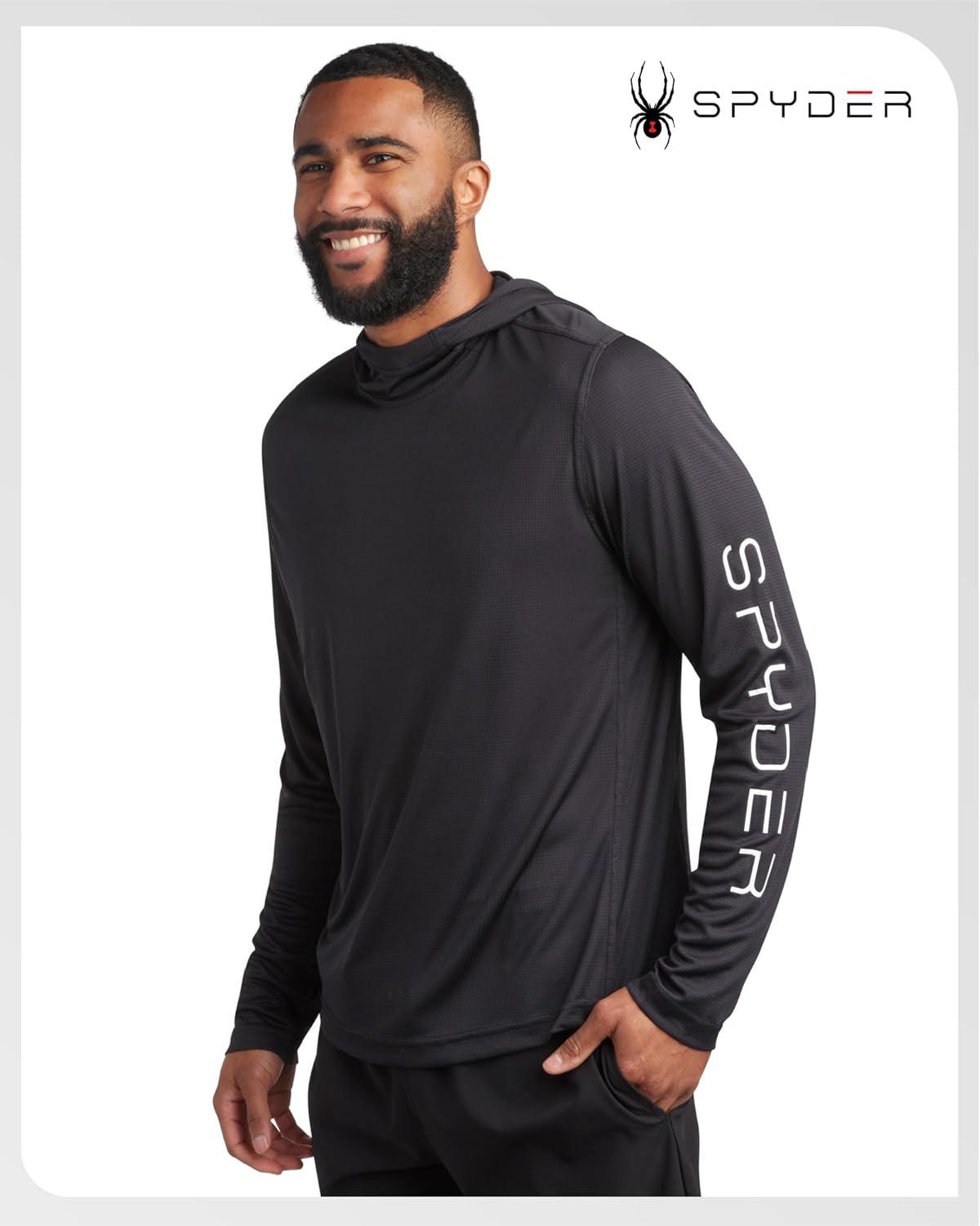 imageSpyder Mens Sun Hoodie Quick Dry Lightweight UPF 50 UV Protection Long Sleeve Rash Guard Swim Shirts for MenBlack