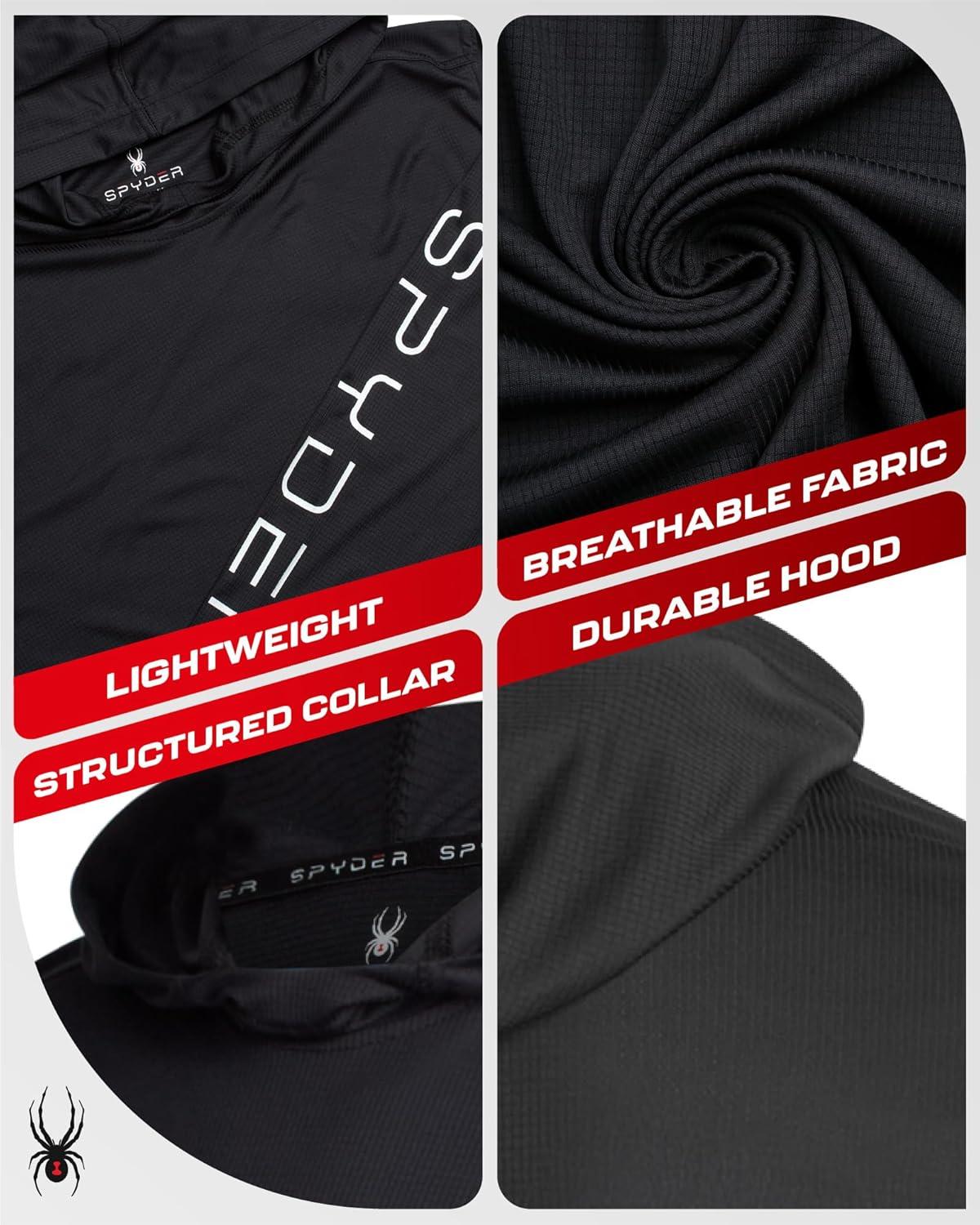 imageSpyder Mens Sun Hoodie Quick Dry Lightweight UPF 50 UV Protection Long Sleeve Rash Guard Swim Shirts for MenBlack