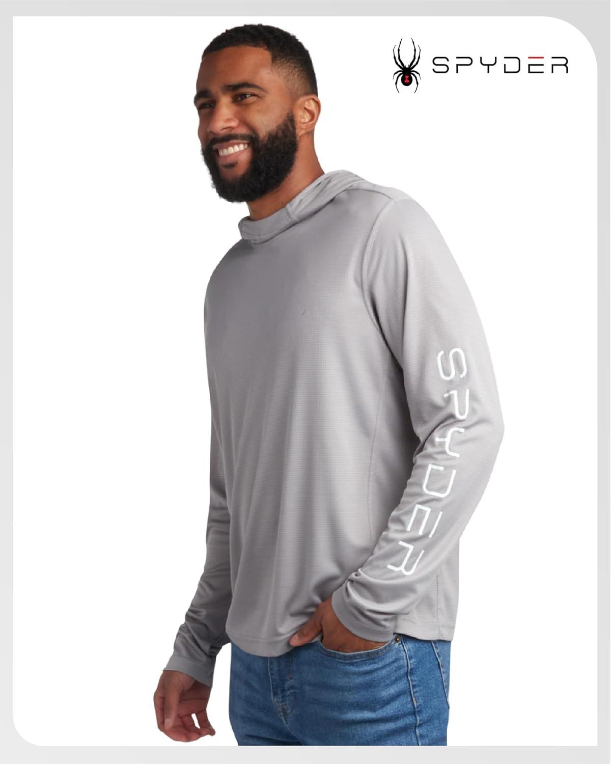 imageSpyder Mens Sun Hoodie Quick Dry Lightweight UPF 50 UV Protection Long Sleeve Rash Guard Swim Shirts for MenPewter