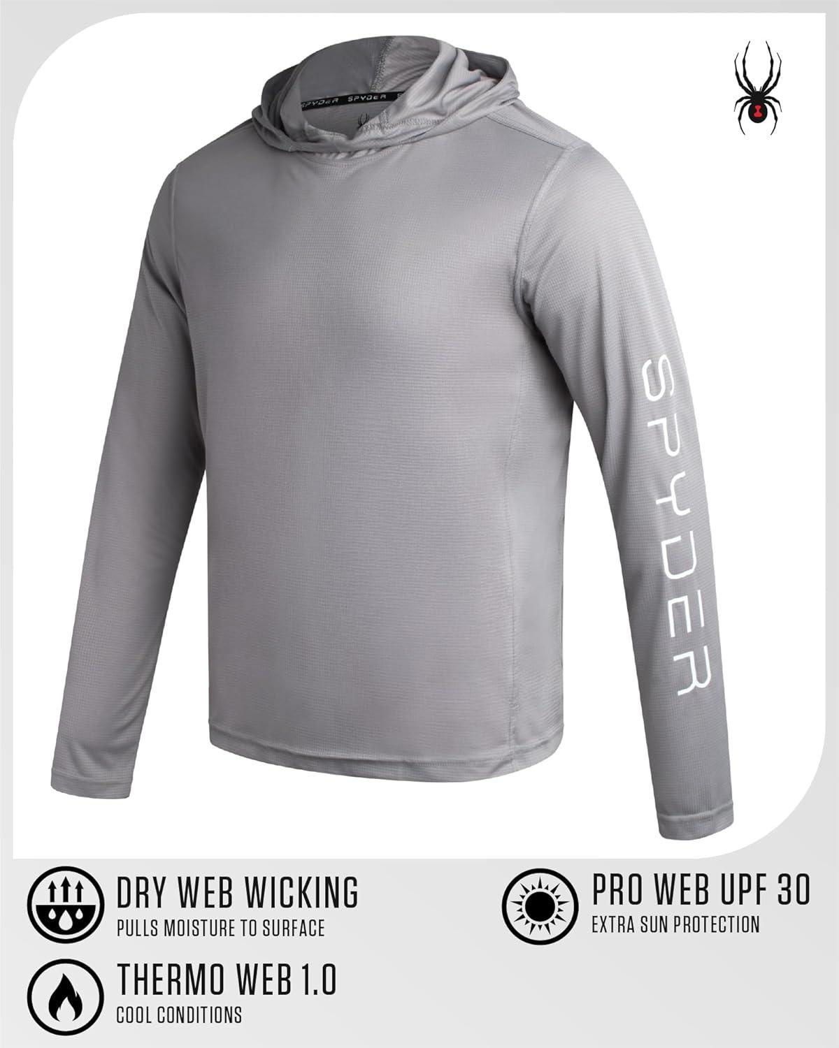imageSpyder Mens Sun Hoodie Quick Dry Lightweight UPF 50 UV Protection Long Sleeve Rash Guard Swim Shirts for MenPewter