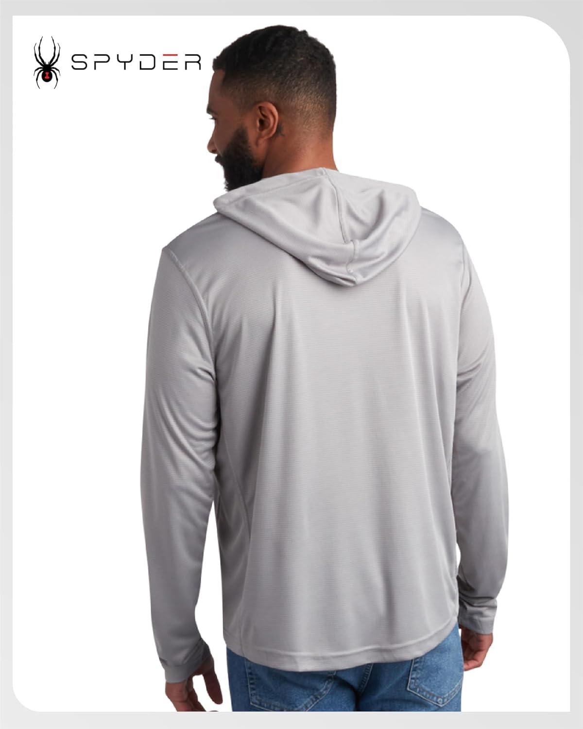 imageSpyder Mens Sun Hoodie Quick Dry Lightweight UPF 50 UV Protection Long Sleeve Rash Guard Swim Shirts for MenPewter