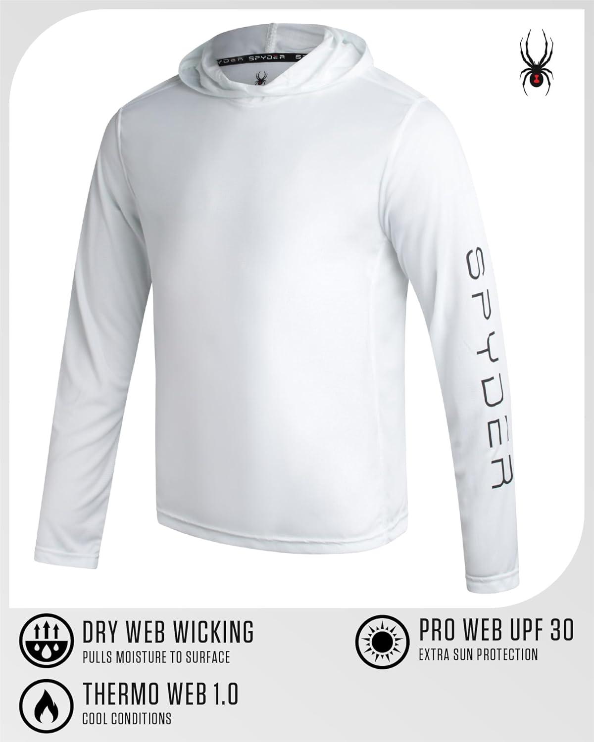 imageSpyder Mens Sun Hoodie Quick Dry Lightweight UPF 50 UV Protection Long Sleeve Rash Guard Swim Shirts for MenWhite