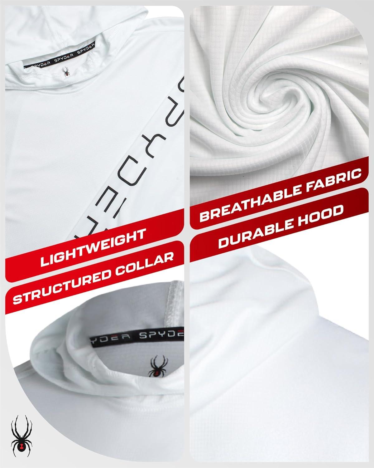 imageSpyder Mens Sun Hoodie Quick Dry Lightweight UPF 50 UV Protection Long Sleeve Rash Guard Swim Shirts for MenWhite