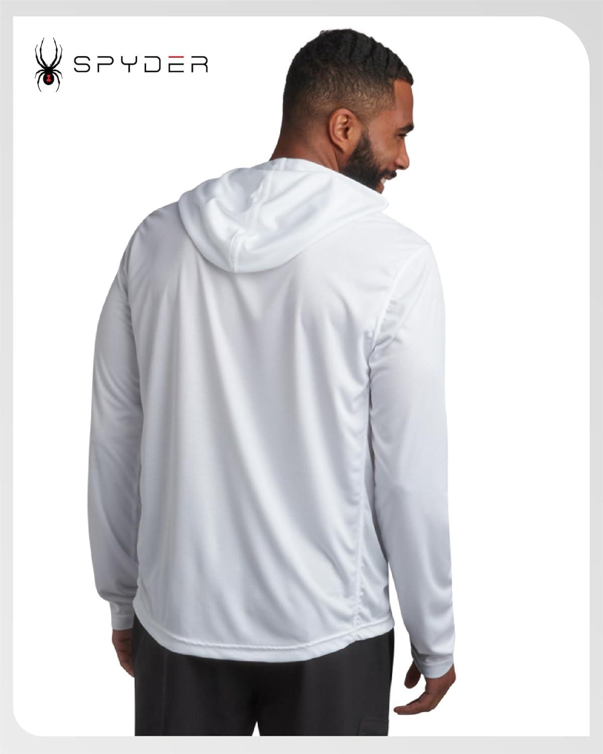 imageSpyder Mens Sun Hoodie Quick Dry Lightweight UPF 50 UV Protection Long Sleeve Rash Guard Swim Shirts for MenWhite