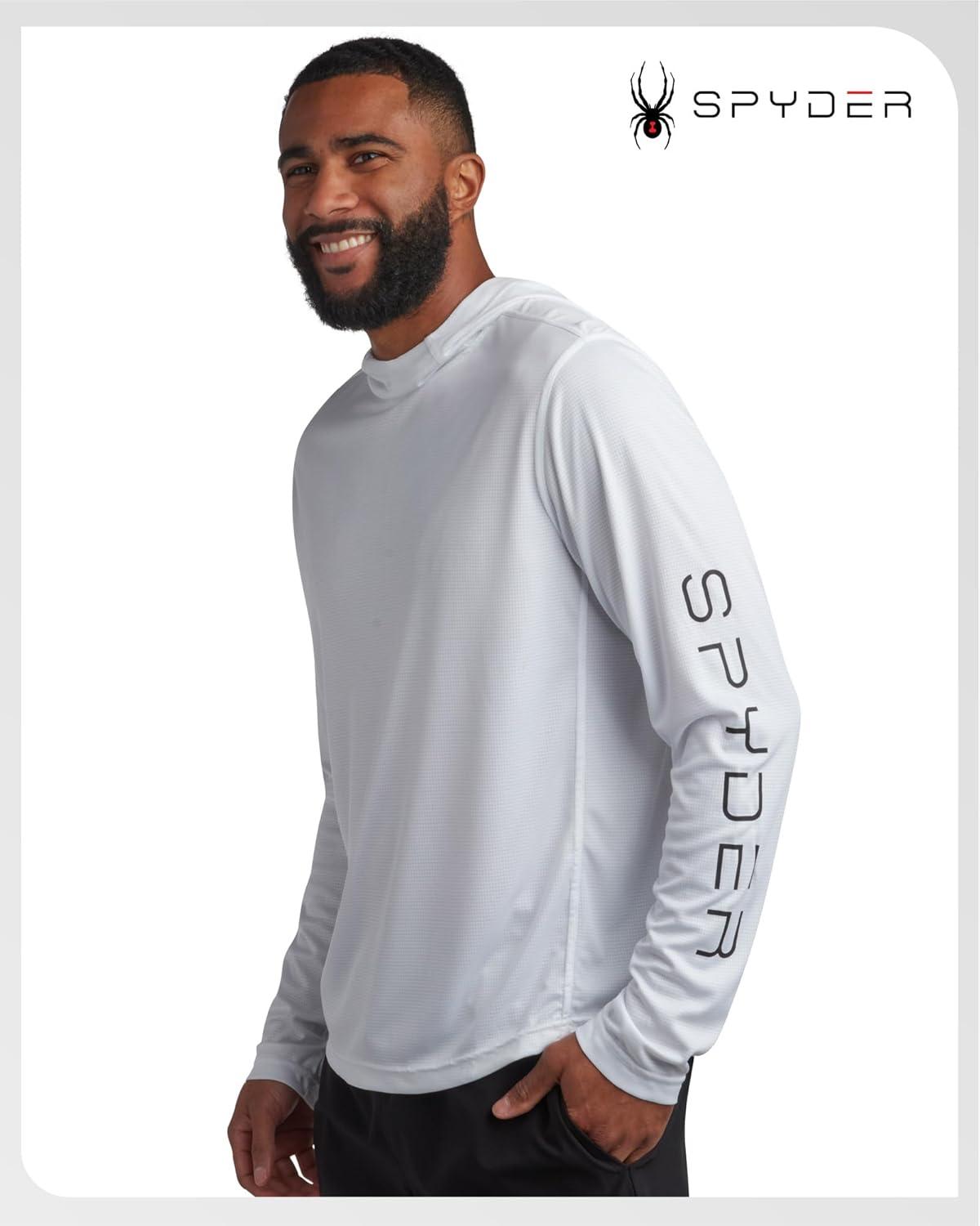 imageSpyder Mens Sun Hoodie Quick Dry Lightweight UPF 50 UV Protection Long Sleeve Rash Guard Swim Shirts for MenWhite