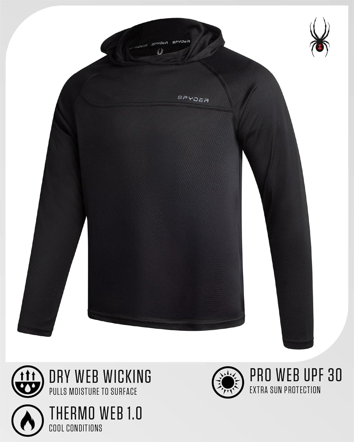 imageSpyder Mens Sun Hoodie UPF 50 UV Protection Long Sleeve Rash Guard Quick Dry Moisture Wicking Swim Shirts for MenBlack