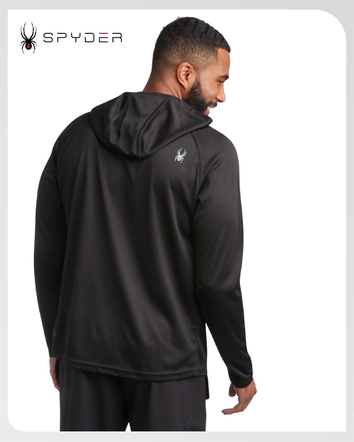 imageSpyder Mens Sun Hoodie UPF 50 UV Protection Long Sleeve Rash Guard Quick Dry Moisture Wicking Swim Shirts for MenBlack