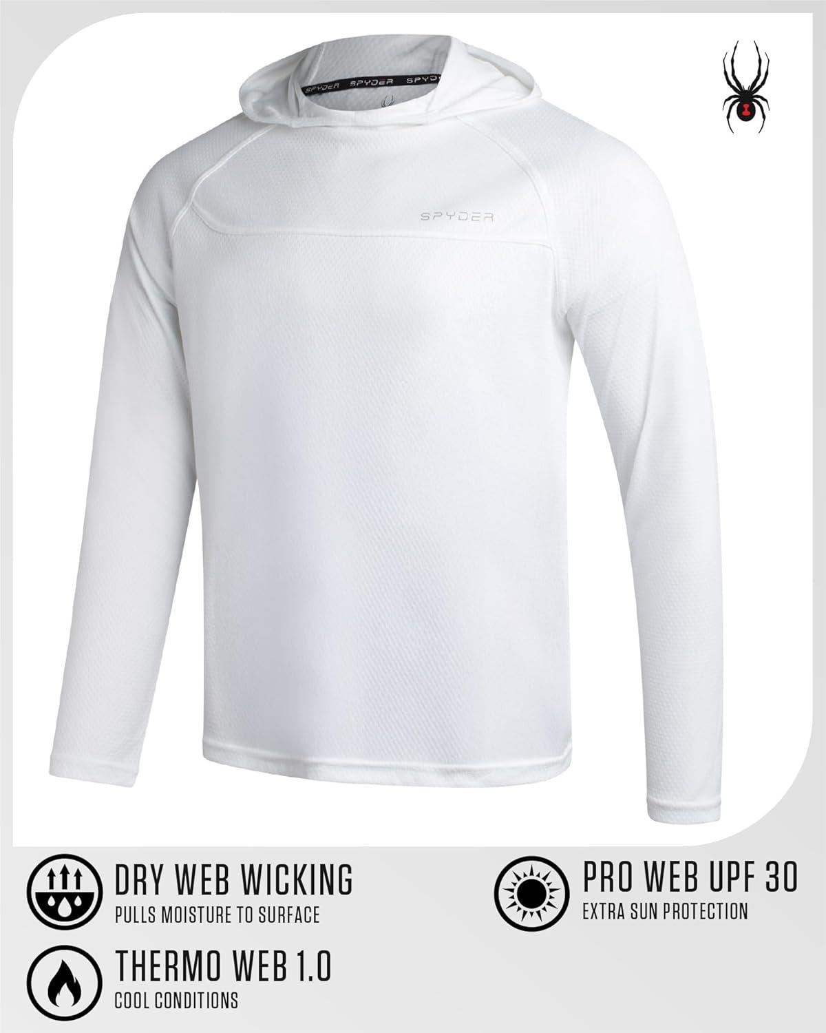 imageSpyder Mens Sun Hoodie UPF 50 UV Protection Long Sleeve Rash Guard Quick Dry Moisture Wicking Swim Shirts for MenWhite