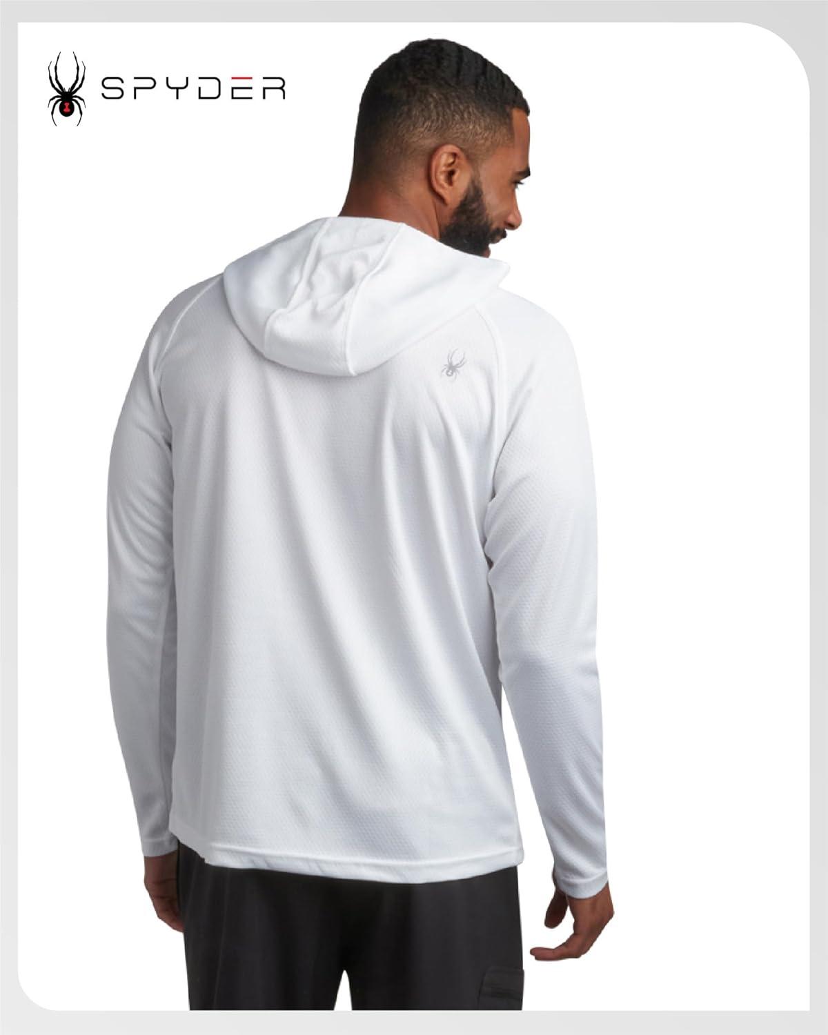 imageSpyder Mens Sun Hoodie UPF 50 UV Protection Long Sleeve Rash Guard Quick Dry Moisture Wicking Swim Shirts for MenWhite