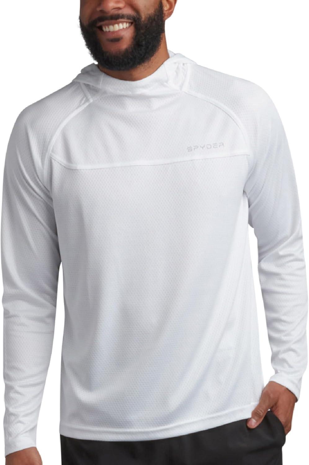 imageSpyder Mens Sun Hoodie UPF 50 UV Protection Long Sleeve Rash Guard Quick Dry Moisture Wicking Swim Shirts for MenWhite