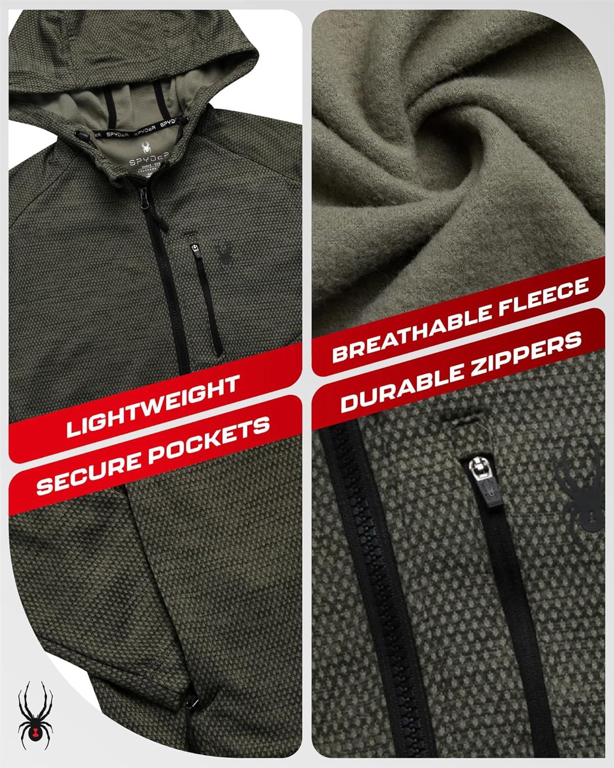 imageSpyder Mens Zip Up Hoodie Hoodies for Men Performance Fleece Sweatshirt Zip Up Hoodie for Hiking Gym UPF 30 Sun ProtectionOlive