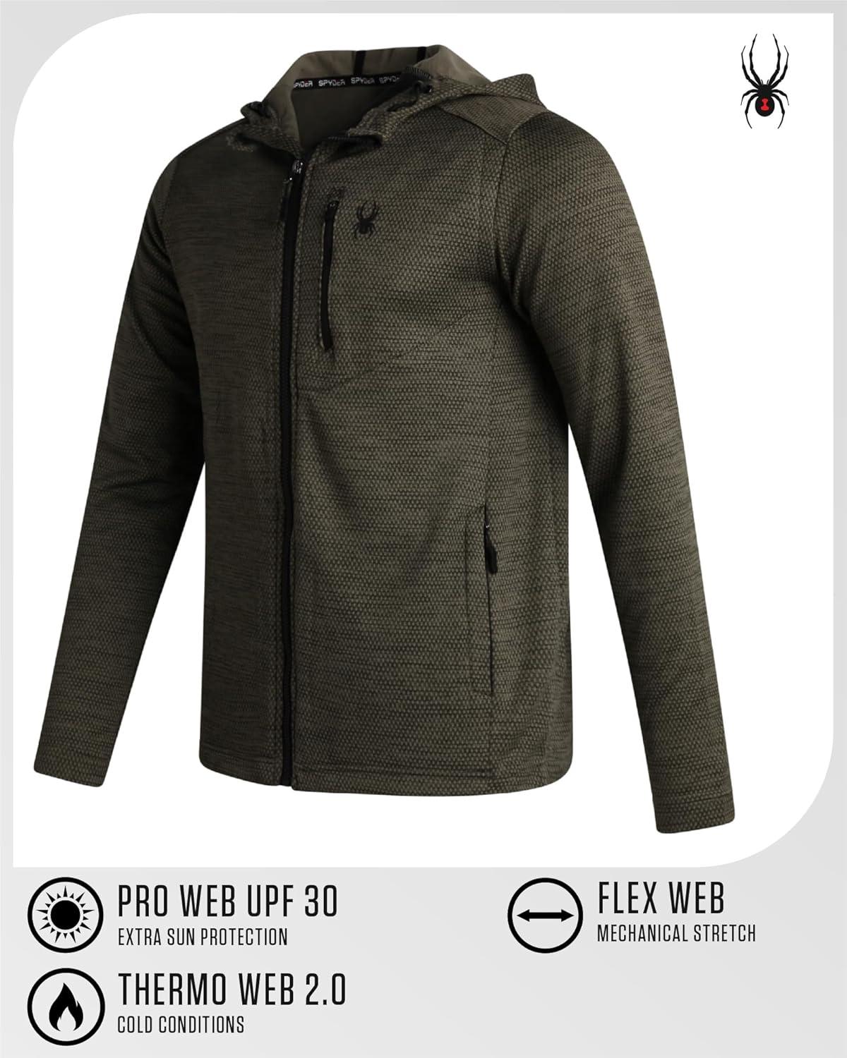 imageSpyder Mens Zip Up Hoodie Hoodies for Men Performance Fleece Sweatshirt Zip Up Hoodie for Hiking Gym UPF 30 Sun ProtectionOlive