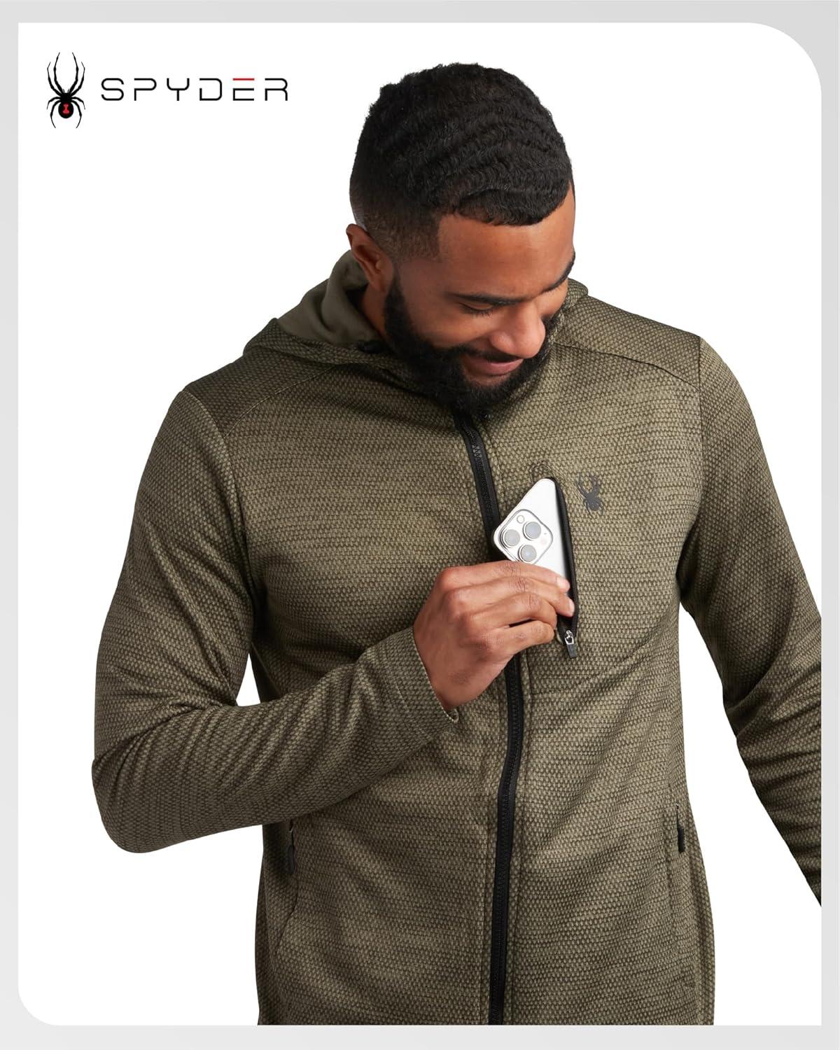 imageSpyder Mens Zip Up Hoodie Hoodies for Men Performance Fleece Sweatshirt Zip Up Hoodie for Hiking Gym UPF 30 Sun ProtectionOlive