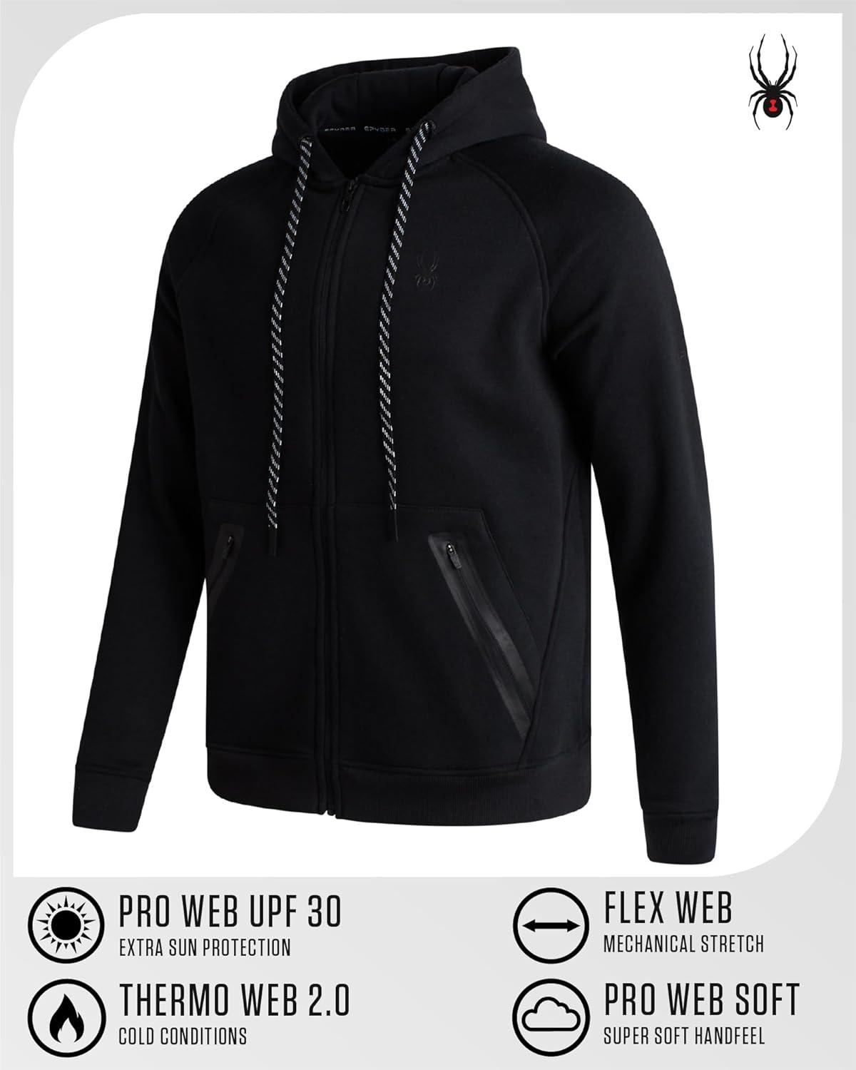 imageSpyder Mens Zip Up Hoodie Super Soft Performance Fleece Sweatshirts for Men Warm Athletic Hoodies for Running Walking GymBlack