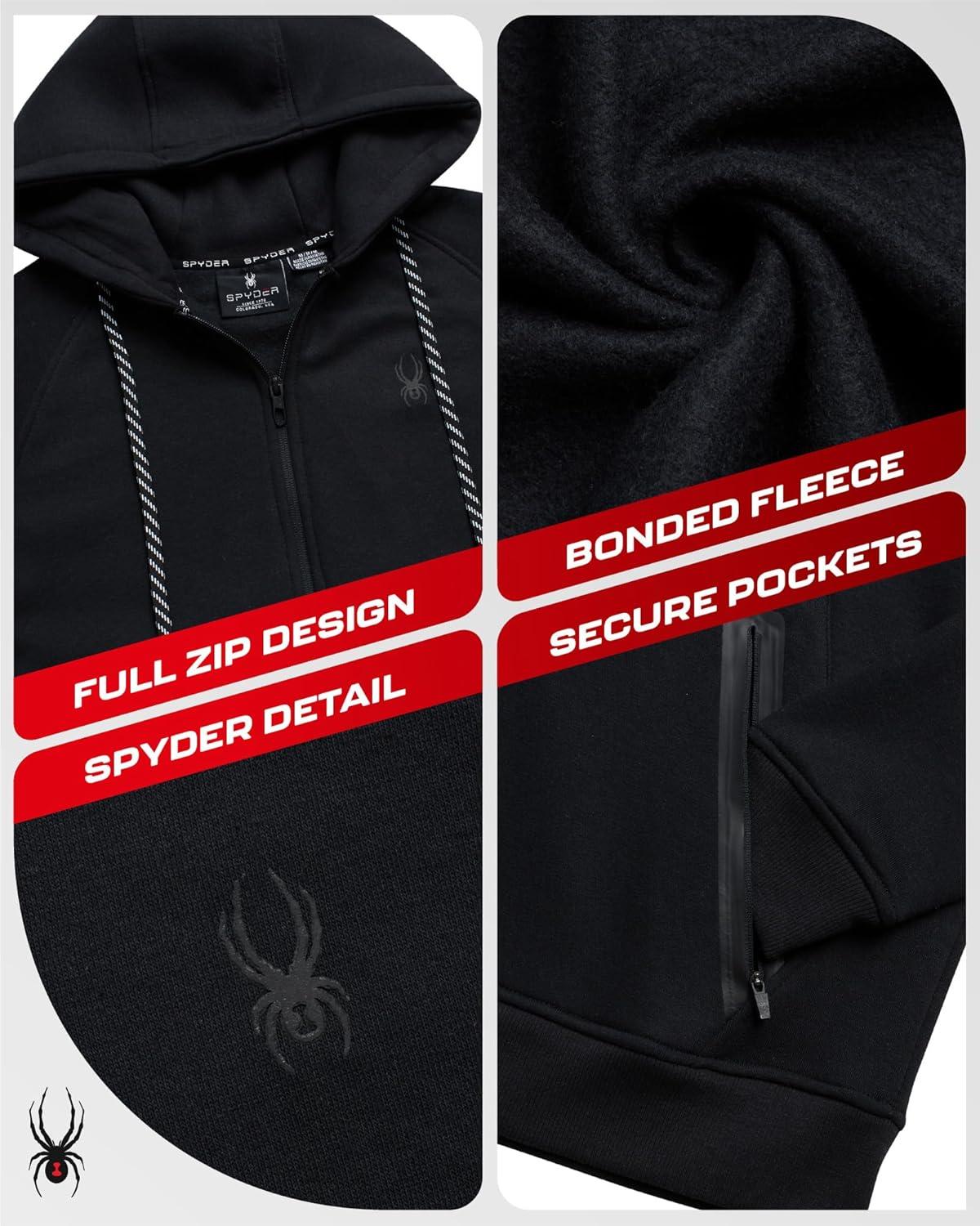 imageSpyder Mens Zip Up Hoodie Super Soft Performance Fleece Sweatshirts for Men Warm Athletic Hoodies for Running Walking GymBlack