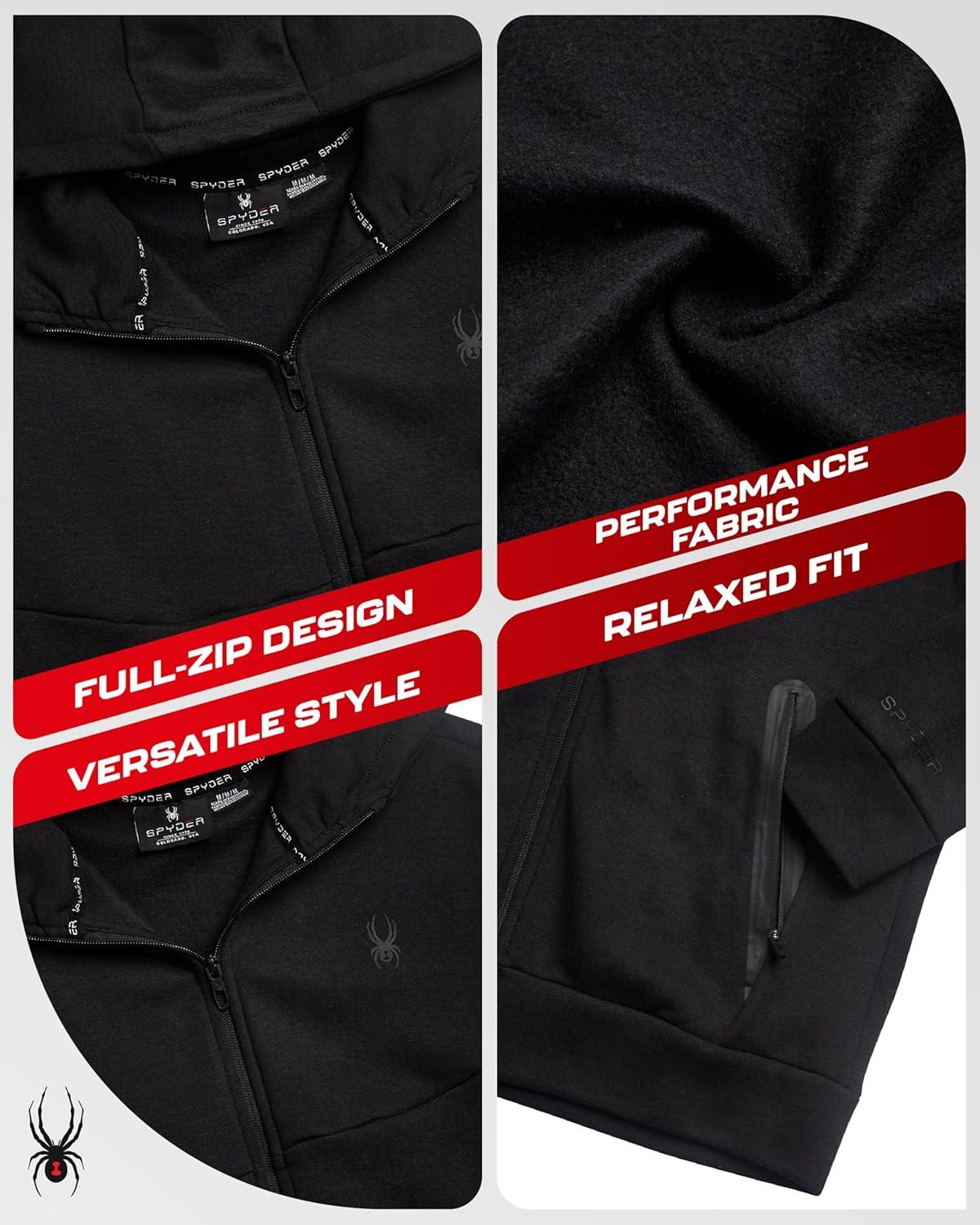 imageSpyder Mens Zip Up Hoodie Super Soft Performance Fleece Sweatshirts for Men Warm Athletic Hoodies for Running Walking GymBlack Ink
