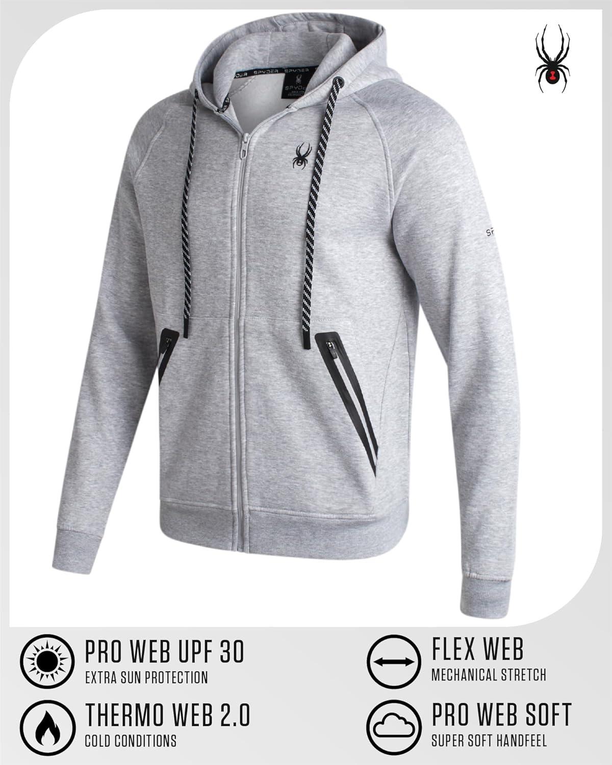 imageSpyder Mens Zip Up Hoodie Super Soft Performance Fleece Sweatshirts for Men Warm Athletic Hoodies for Running Walking GymHeather Grey