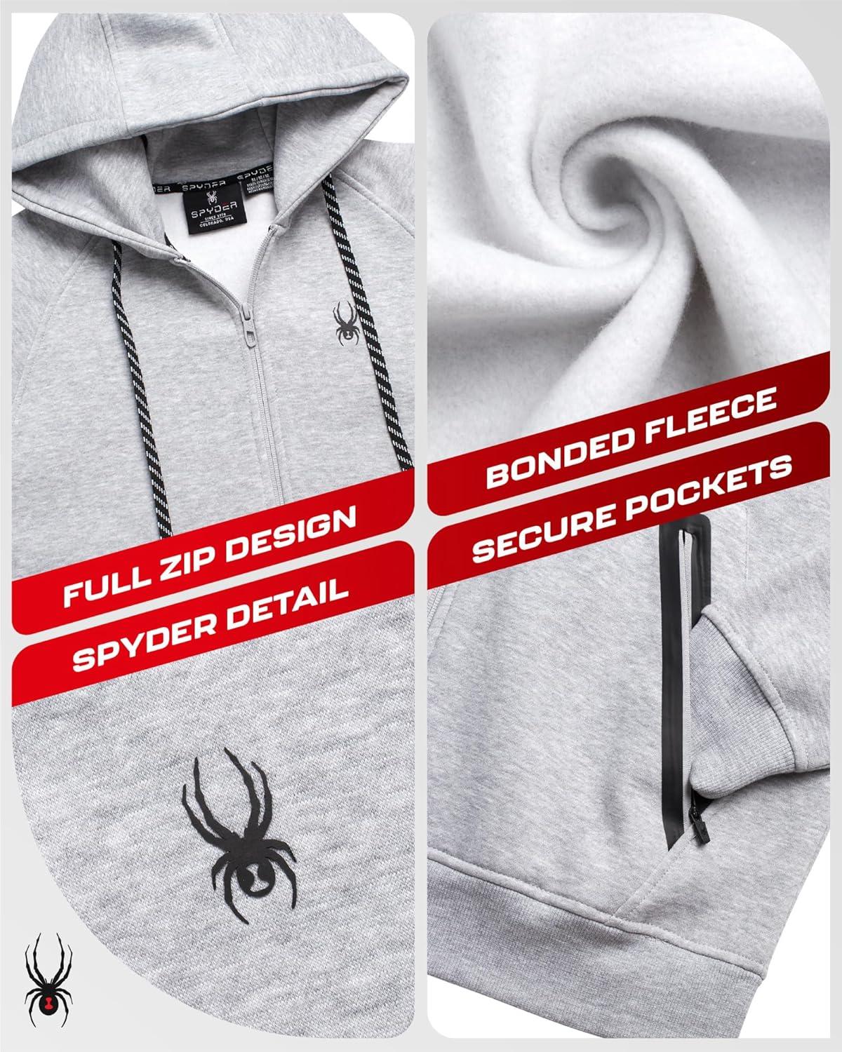 imageSpyder Mens Zip Up Hoodie Super Soft Performance Fleece Sweatshirts for Men Warm Athletic Hoodies for Running Walking GymHeather Grey