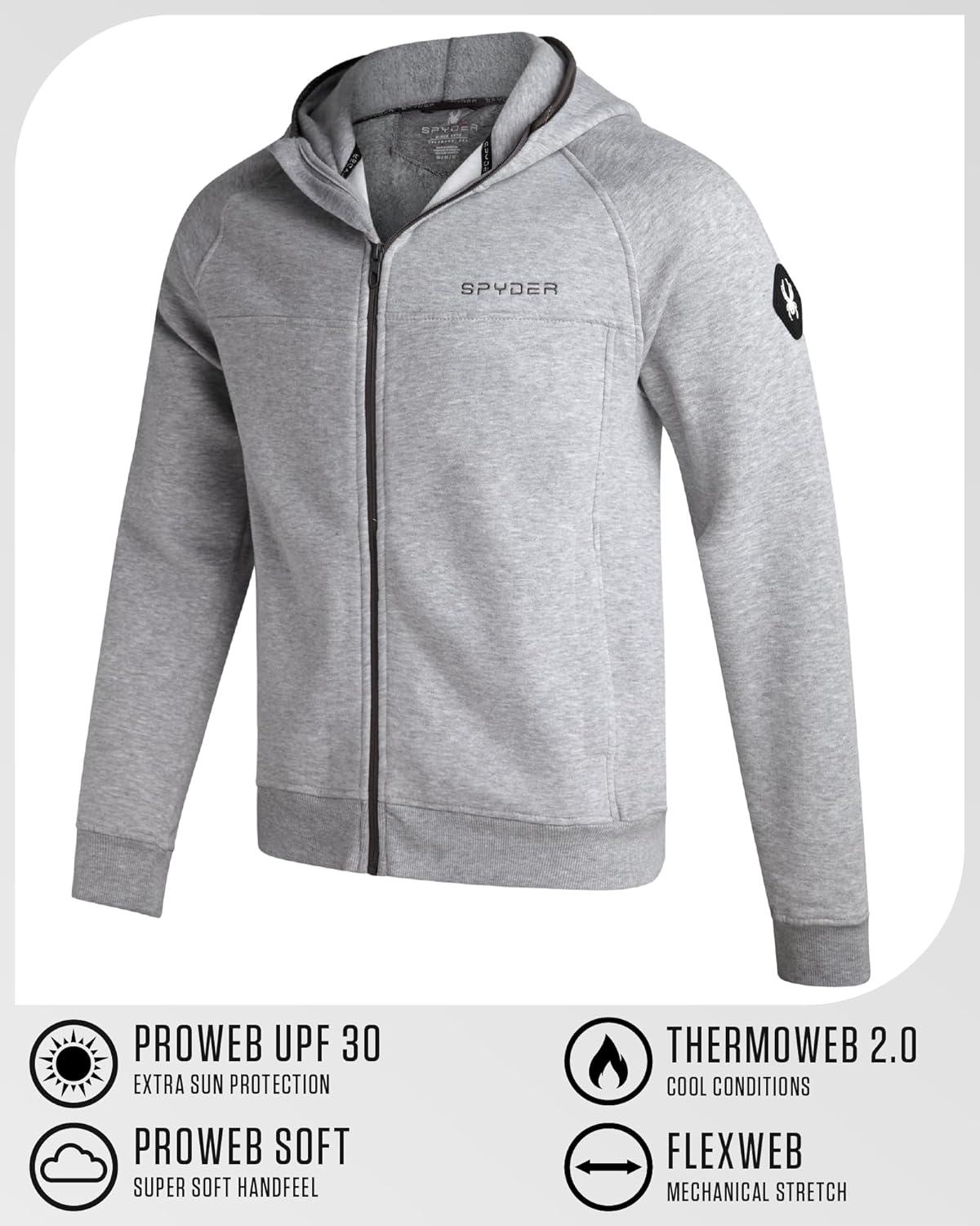 imageSpyder Mens Zip Up Hoodie Super Soft Performance Fleece Sweatshirts for Men Warm Athletic Hoodies for Running Walking GymHeather Grey Coal