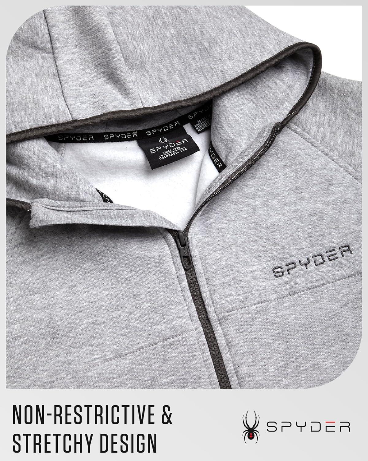 imageSpyder Mens Zip Up Hoodie Super Soft Performance Fleece Sweatshirts for Men Warm Athletic Hoodies for Running Walking GymHeather Grey Coal