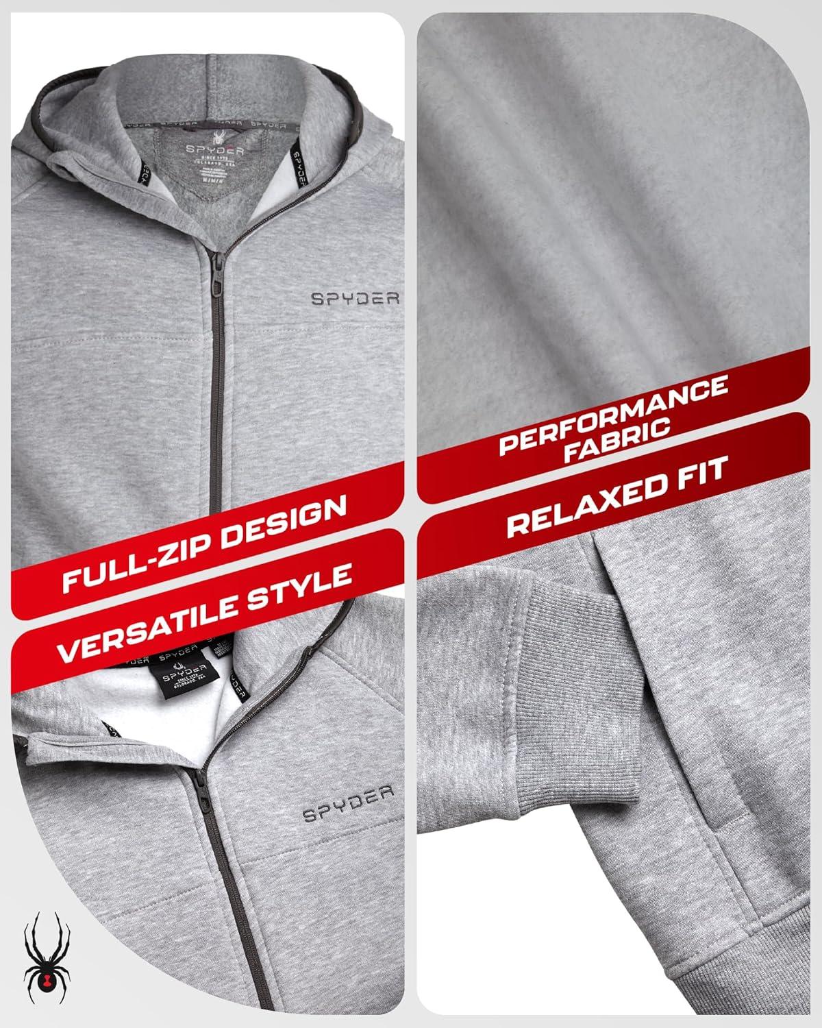 imageSpyder Mens Zip Up Hoodie Super Soft Performance Fleece Sweatshirts for Men Warm Athletic Hoodies for Running Walking GymHeather Grey Coal