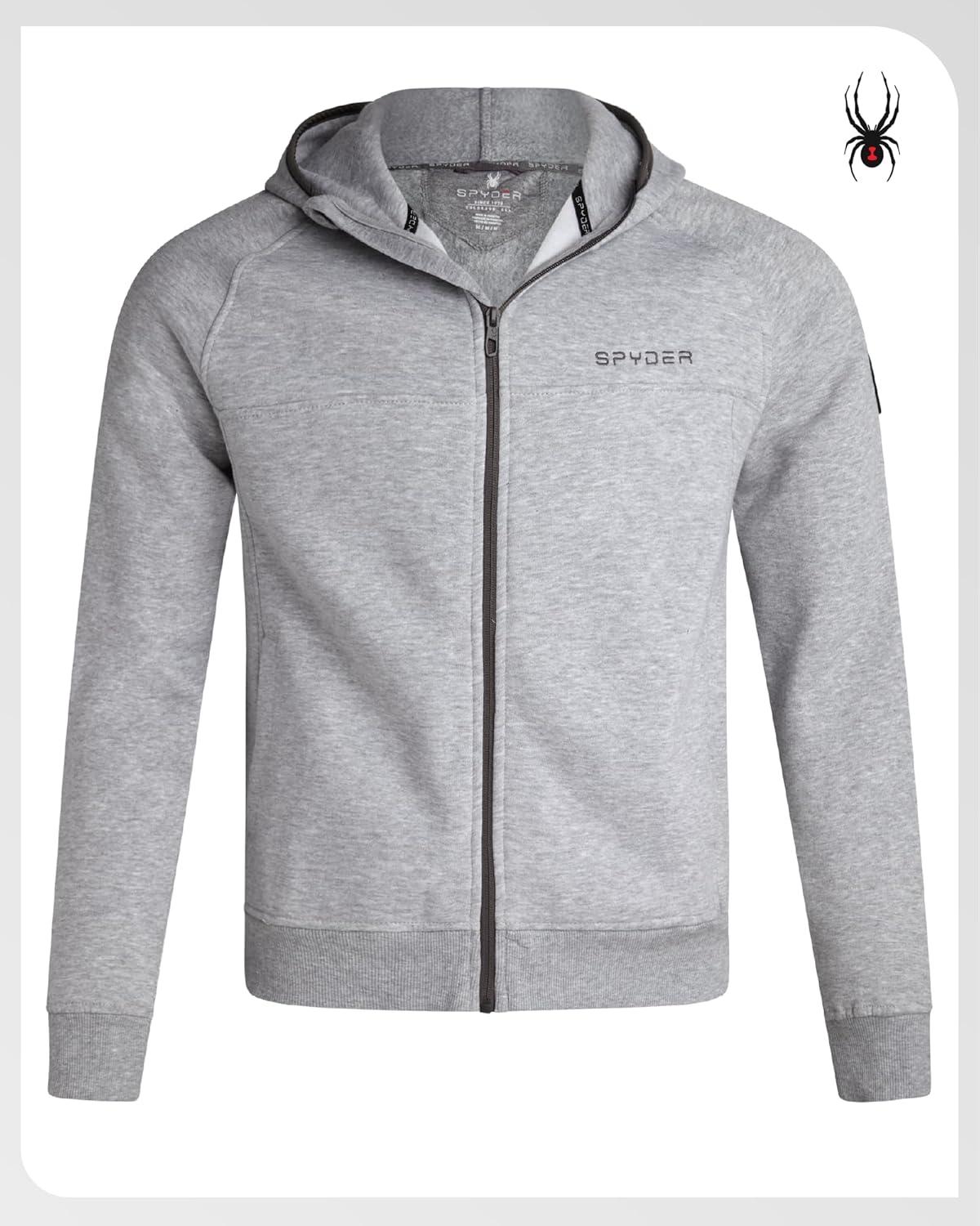 imageSpyder Mens Zip Up Hoodie Super Soft Performance Fleece Sweatshirts for Men Warm Athletic Hoodies for Running Walking GymHeather Grey Coal